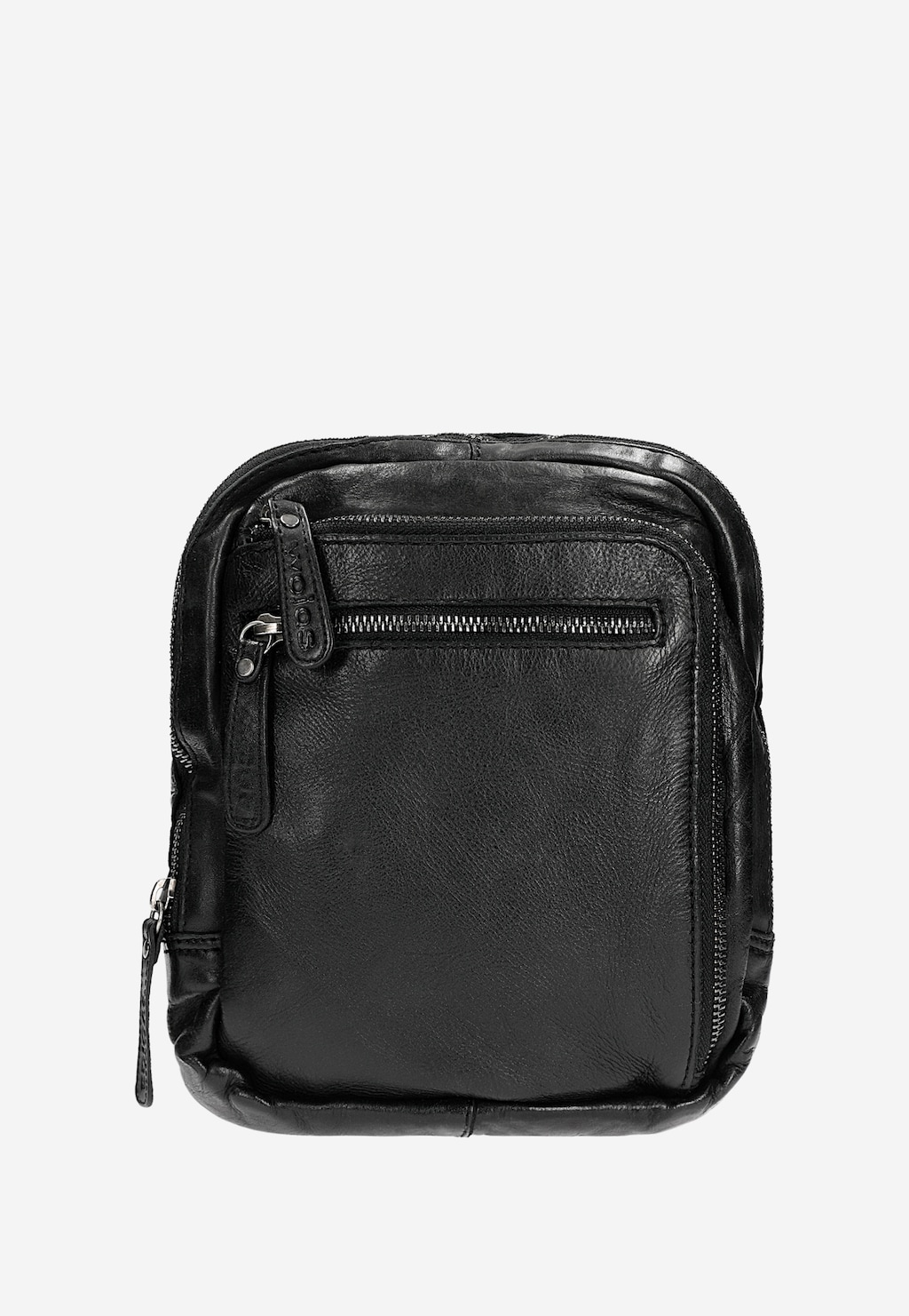 Elegancka czarna męska torba Wojas model 80034-51 z naturalnej skóry, z widocznymi zamkami błyskawicznymi i charakterystycznym logo marki na klapce zamka.