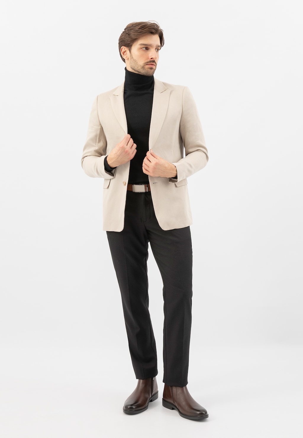 Hnědé pánské kožené chelsea boty se zipem 20043-52 Widok 9