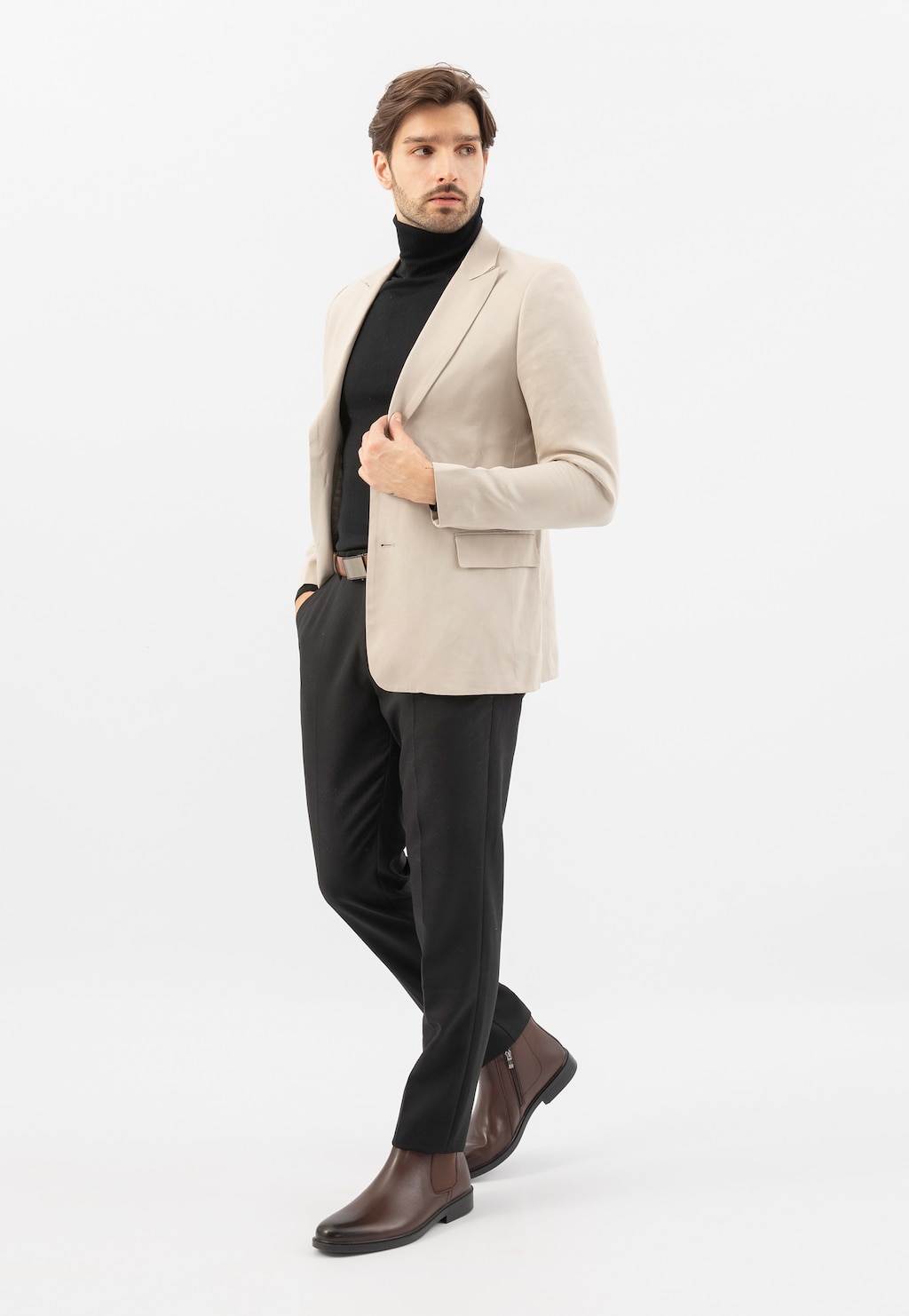 Hnědé pánské kožené chelsea boty se zipem 20043-52 Widok 1