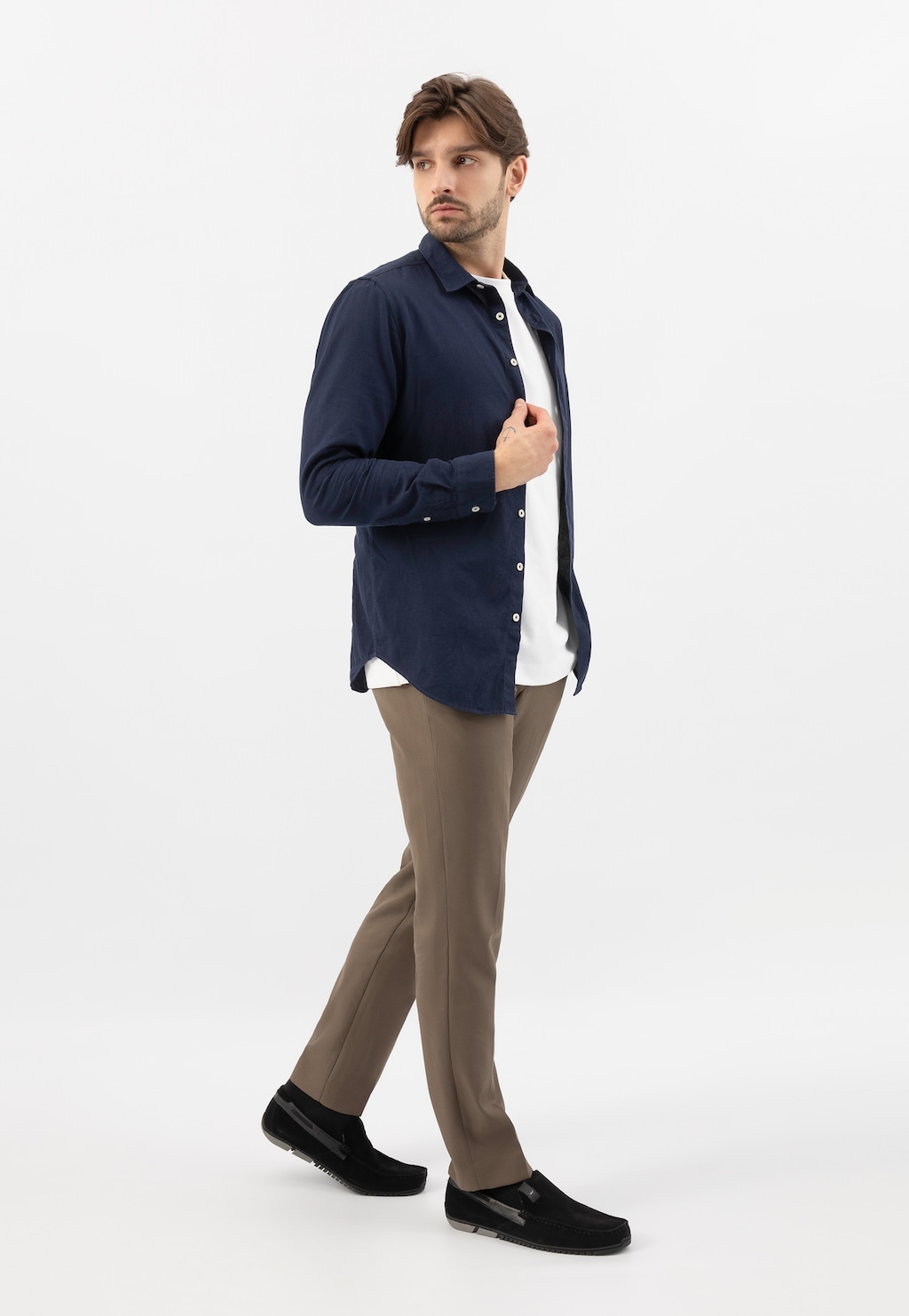 Černé pánské mokasíny s šedou vložkou na podrážce 10190-71 Widok 8