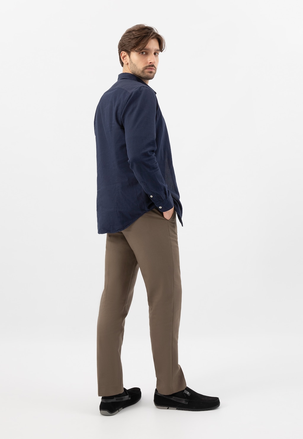 Černé pánské mokasíny s šedou vložkou na podrážce 10190-71 Widok 1