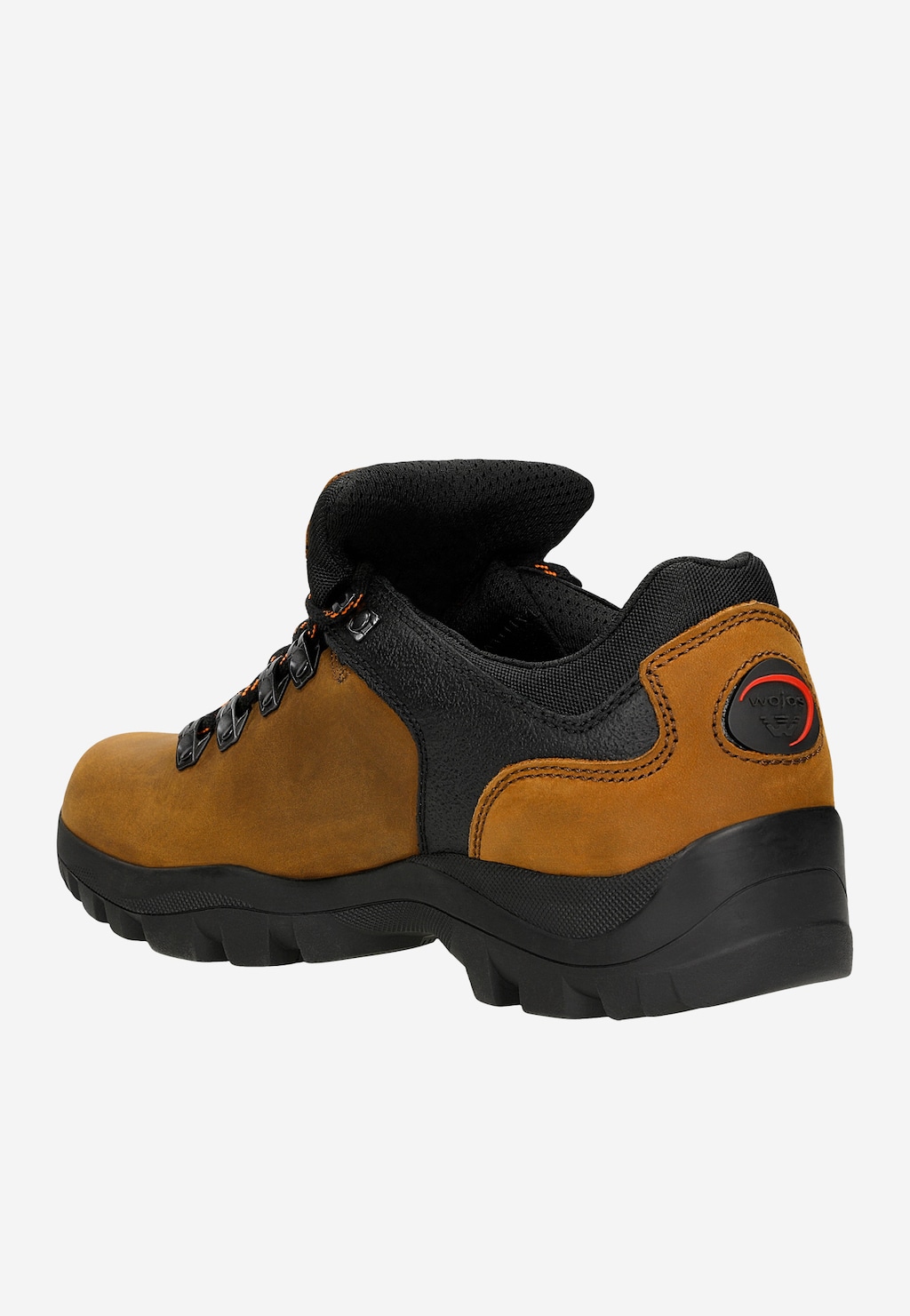 Brązowe buty trekkingowe męskie Wojas model 9377-83 z boku. Skórzane obuwie z czarnymi elementami, wyściełanym kołnierzem i masywną, wytrzymałą podeszwą.