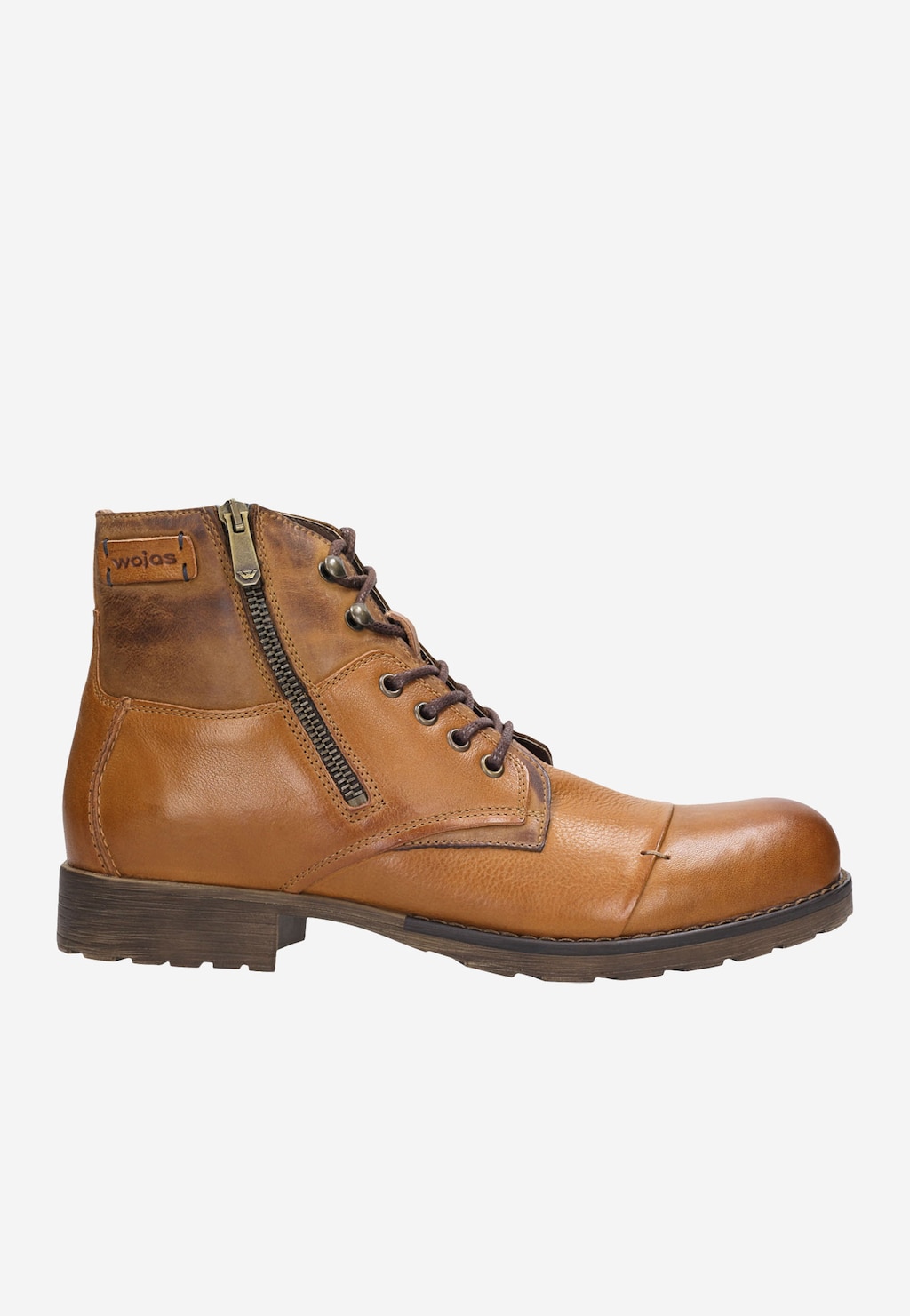 Brązowe trzewiki męskie Wojas model 8234-73 z bocznym zamkiem, wykonane ze skóry naturalnej, na stabilnej podeszwie z protektorem, idealne do codziennych stylizacji.