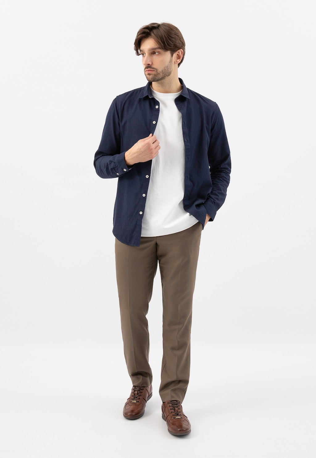 Štýlové hnedé pánske poltopánky z hladkej lícovej kože 8087-52 Widok 8