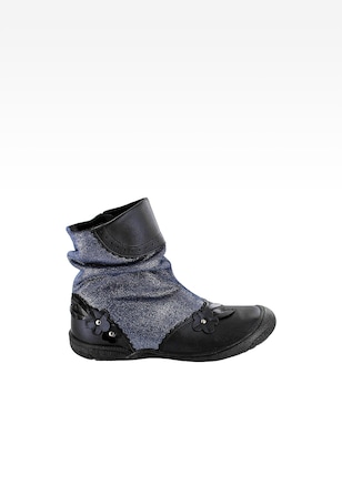 Niebiesko-czarne botki dla dziewczynki z błyszczącej skóry T-87879/00D