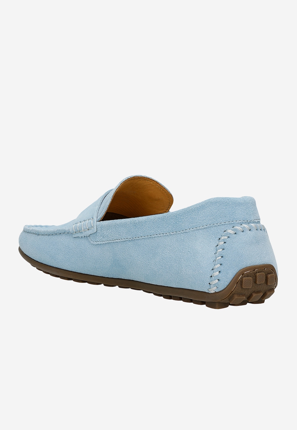 Niebieskie mokasyny męskie Wojas model 10116-69 z zamszowej skóry, widok z tyłu ukazujący charakterystyczne przeszycia i podeszwę, idealne na wiosenną porę.