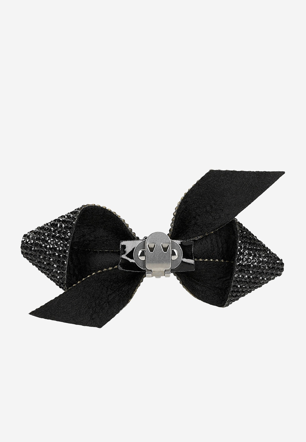 Czarna odpinana kokardka Wojas model 98545-11 z błyszczącymi cyrkoniami i srebrnym zapięciem, elegancki dodatek do obuwia z teksturowanymi skrzydłami.