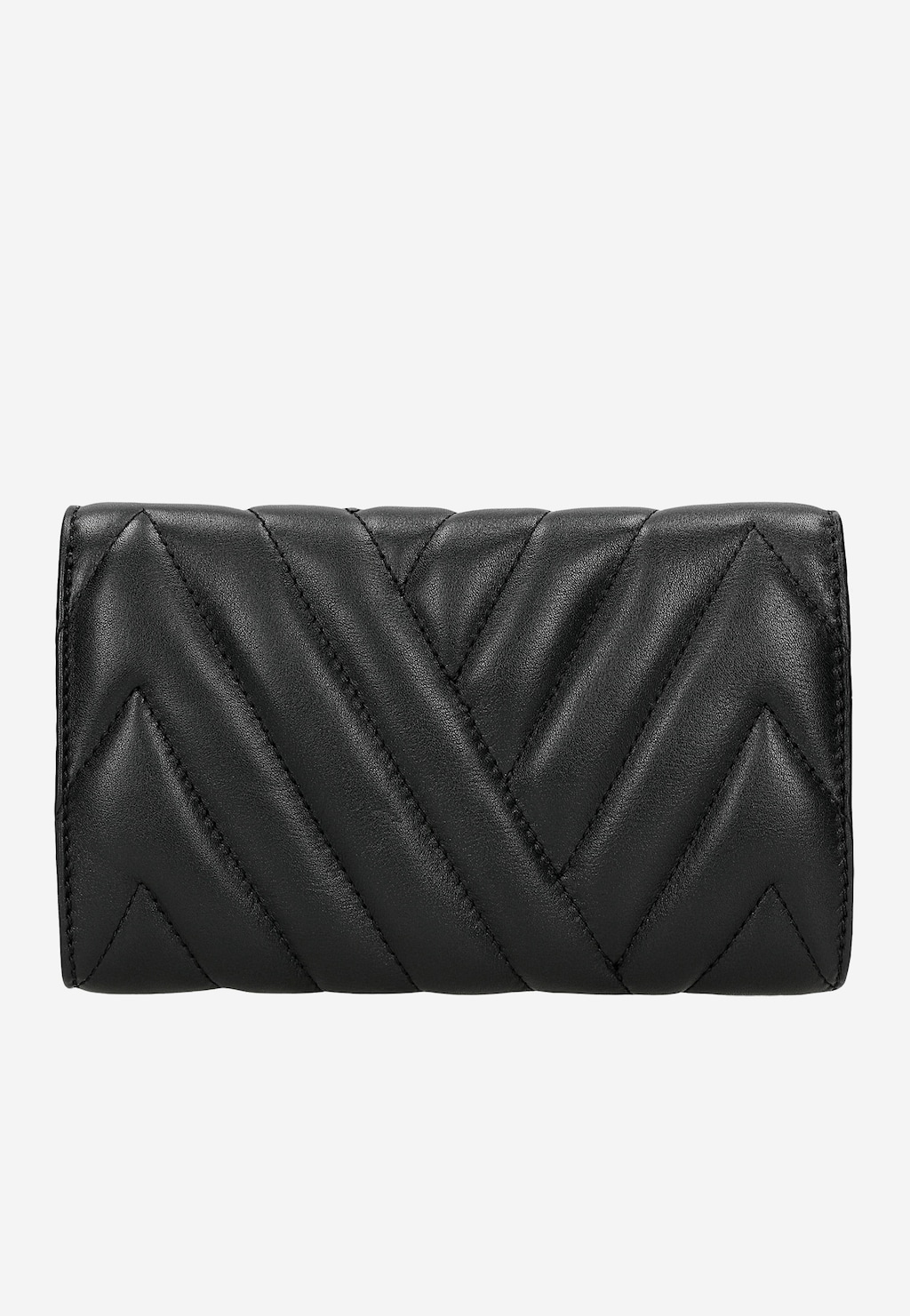 Czarna pikowana torebka kopertówka Wojas model 80429-51 z eleganckim wzorem jodełki, wykonana z miękkiej skóry naturalnej, widoczne precyzyjne przeszycia.