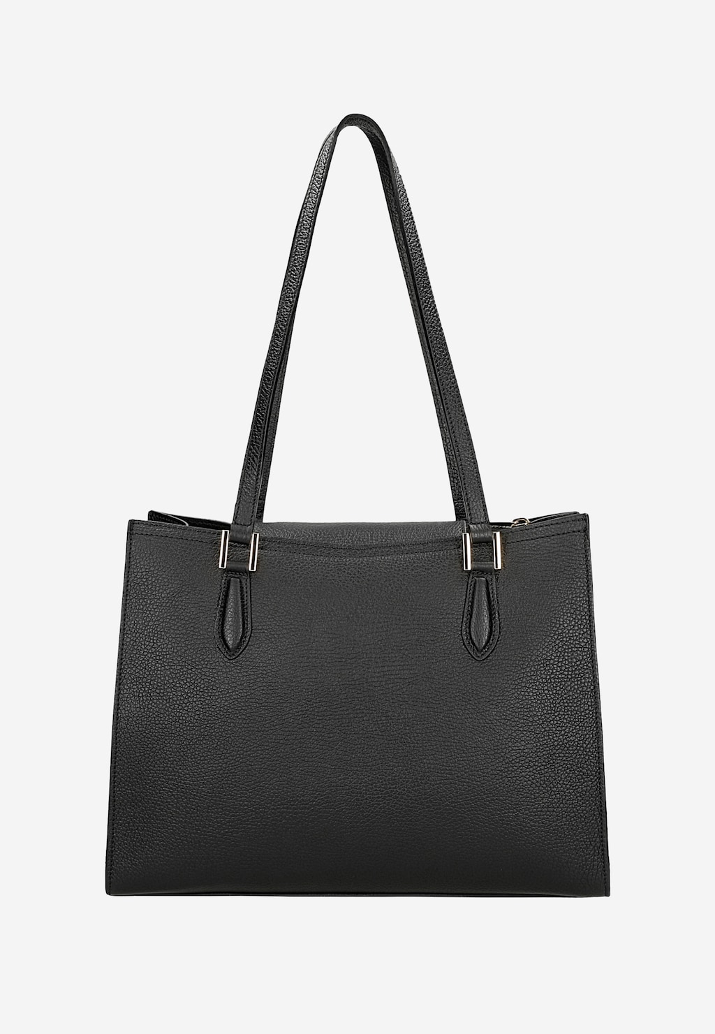 Elegancki czarny skórzany kuferek Wojas model 80410-51 z długimi uchwytami i złotymi elementami metalowymi, widok z przodu, klasyczny design torebki damskiej.