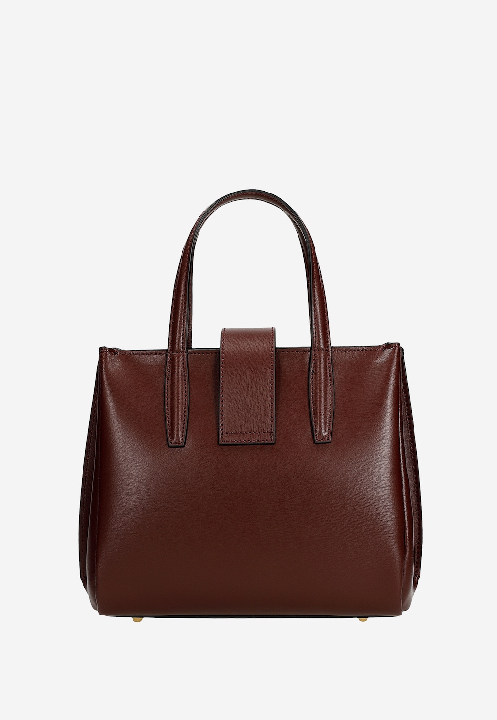 Bordowy skórzany kuferek Wojas model 80404-55 z eleganckimi uchwytami i złotym zapięciem, widoczny z przodu. Stylowa damska torebka o kompaktowym kształcie.