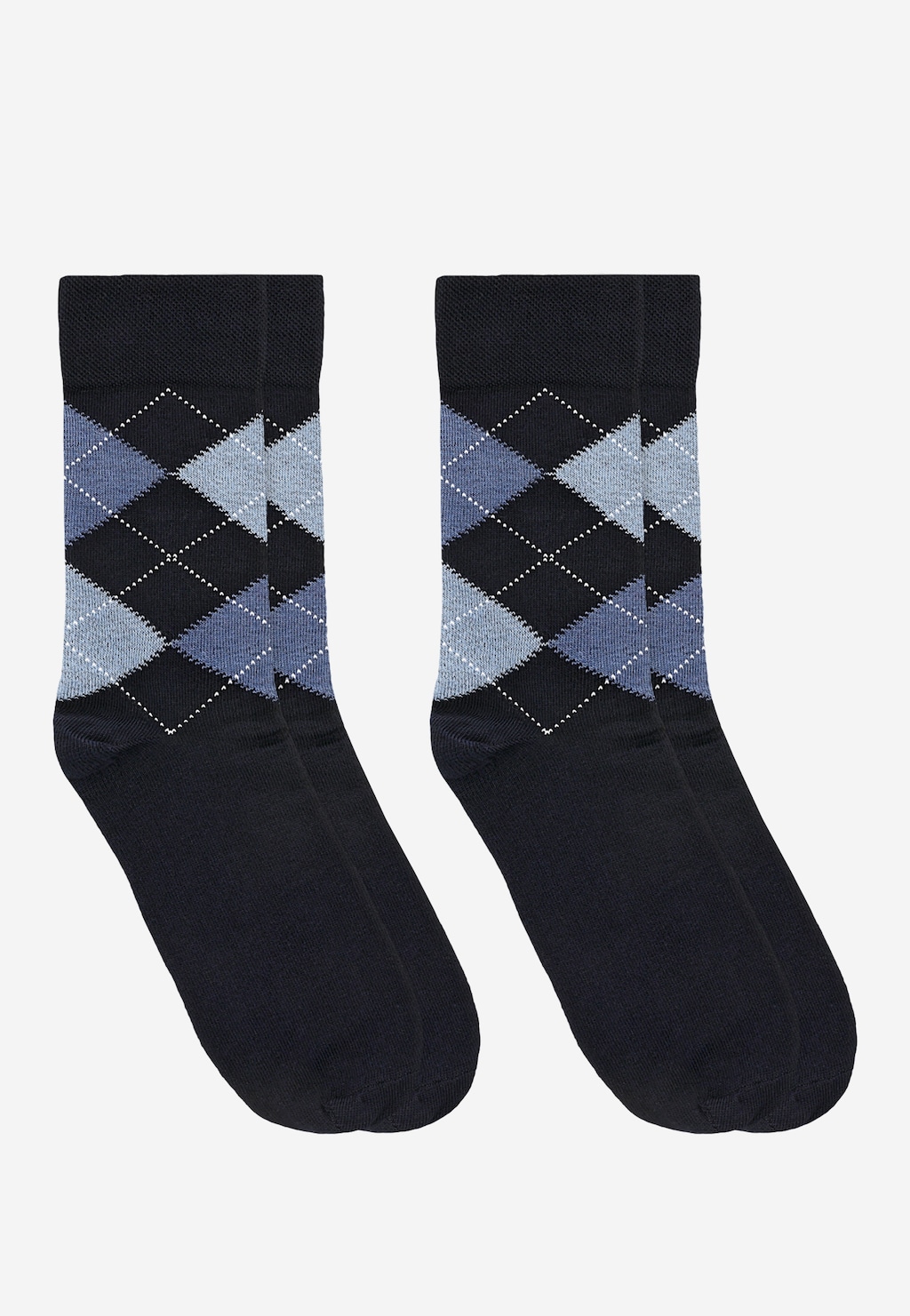 Tmavomodré vysoké ponožky s modrými kosoštvorčekmi 97073-66 Widok 1