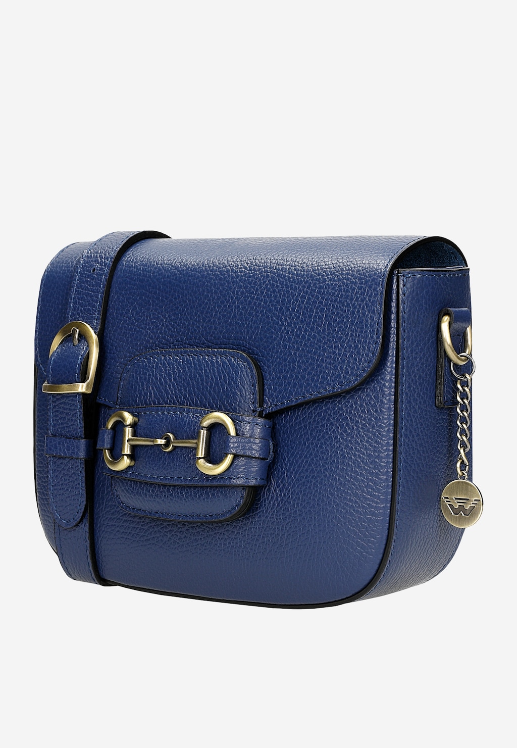 Tmavomodrá dámska kožená kabelka so zlatými detailmi 80350-56 Widok 3