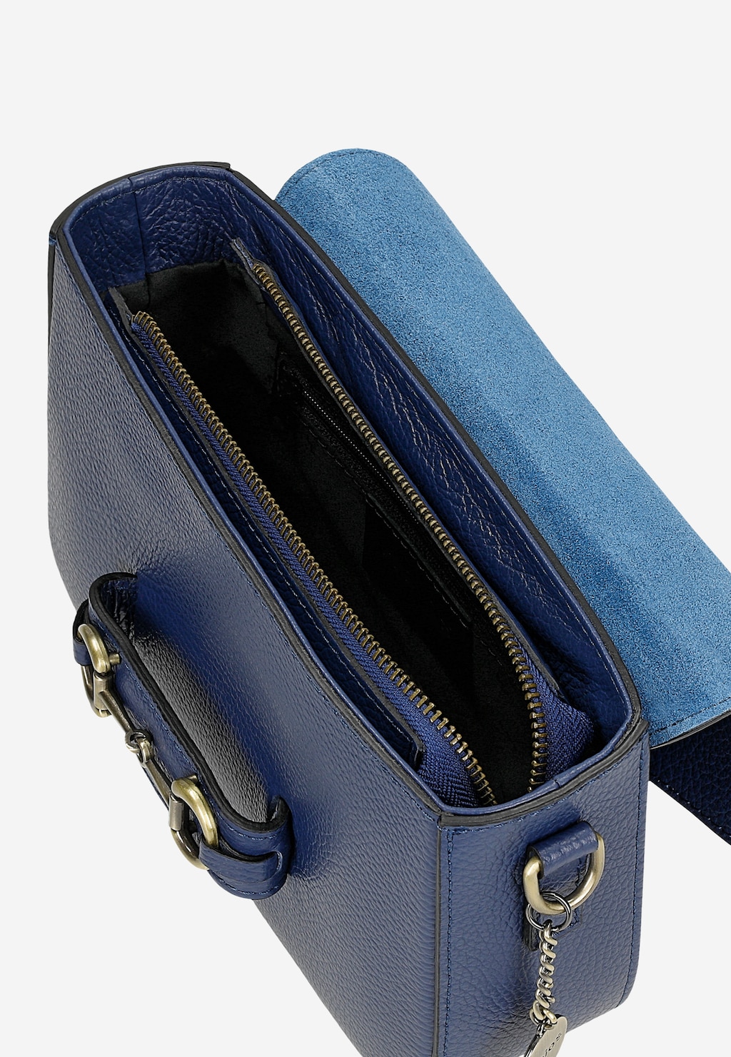 Tmavomodrá dámska kožená kabelka so zlatými detailmi 80350-56 Widok 6