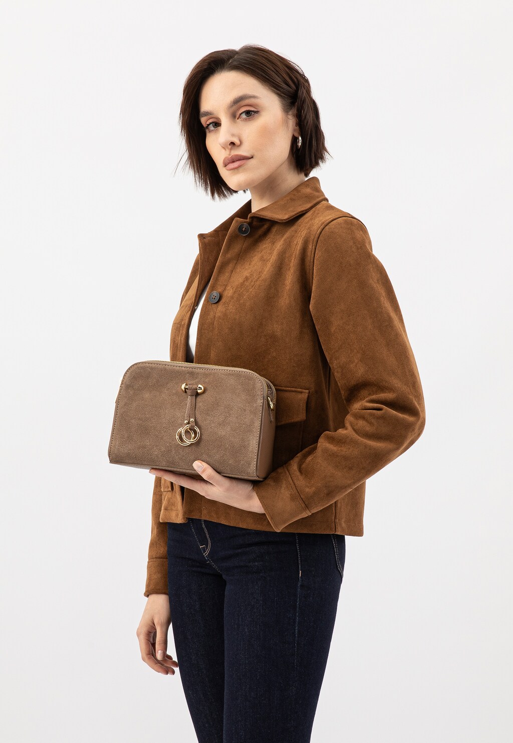 Ciemnobeżowa torebka damska ze złotą ozdobą 80310-74 Widok 9