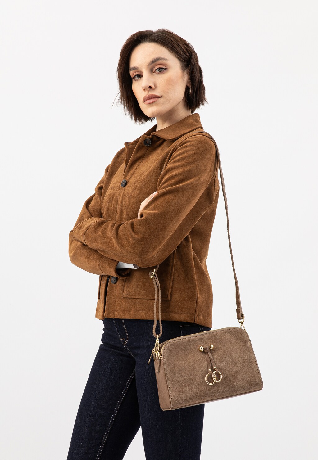 Ciemnobeżowa torebka damska ze złotą ozdobą 80310-74 Widok 1