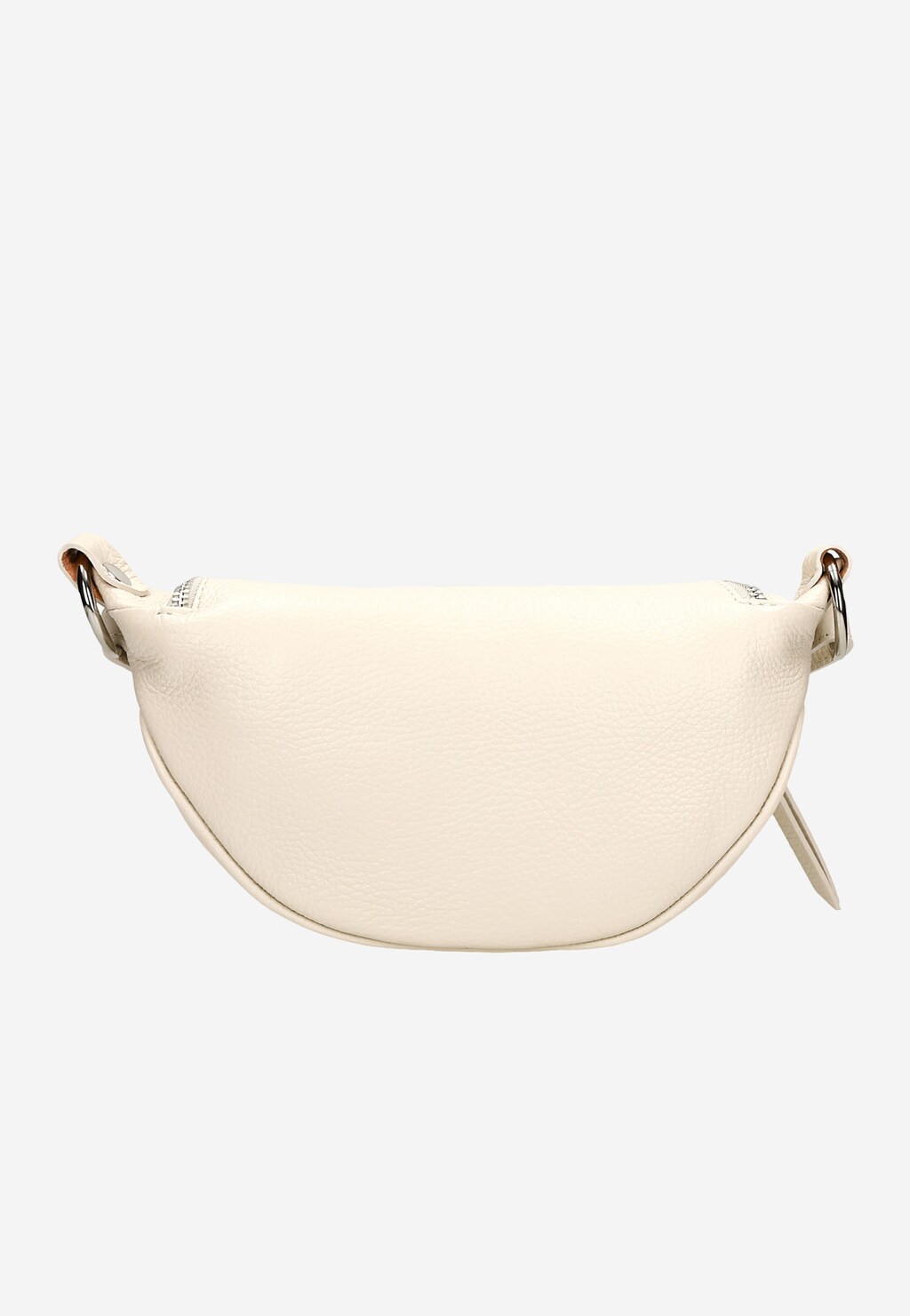 Beżowa pikowana saszetka damska Wojas model 80093-54 wykonana z licowej skóry, o półokrągłym kształcie z metalowymi okuciami przy pasku.