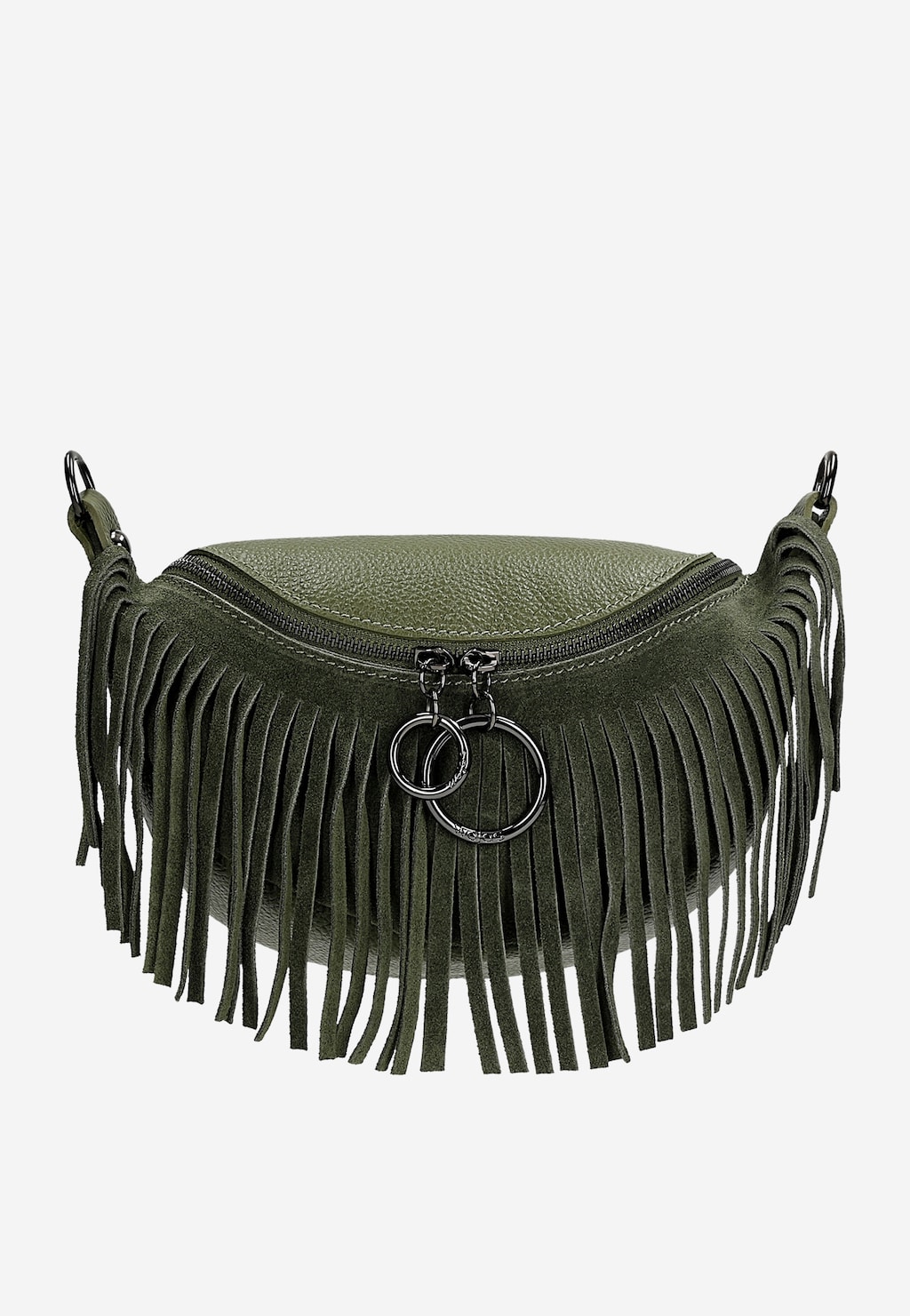 Zelená dámska kožená ľadvinka so strapcami  80089-77 Widok 2