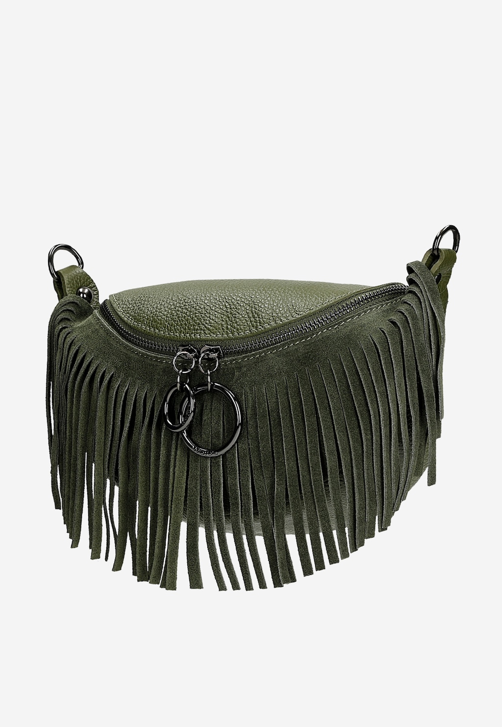 Zelená dámska kožená ľadvinka so strapcami  80089-77 Widok 3