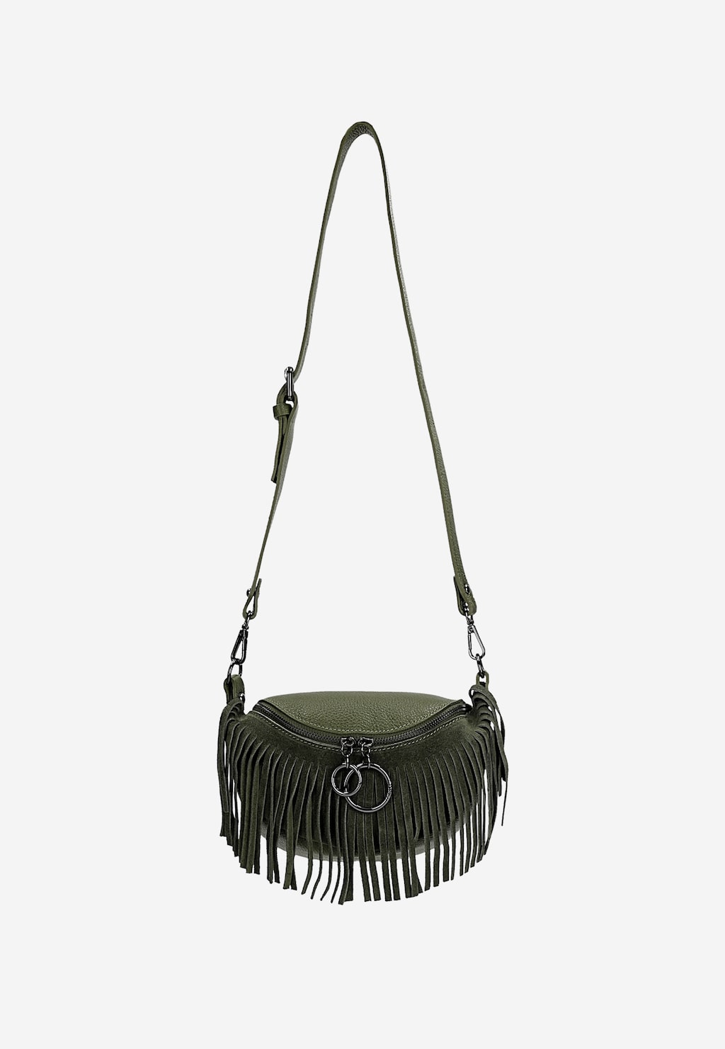 Zelená dámska kožená ľadvinka so strapcami  80089-77 Widok 5