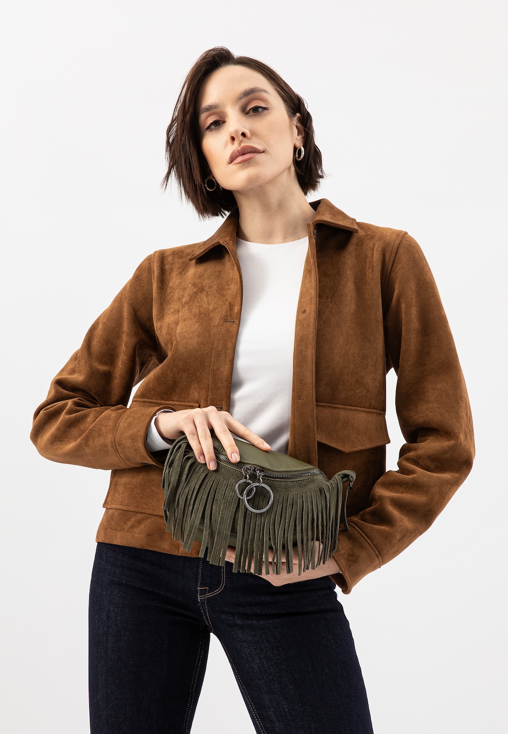 Zelená dámska kožená ľadvinka so strapcami  80089-77 Widok 9