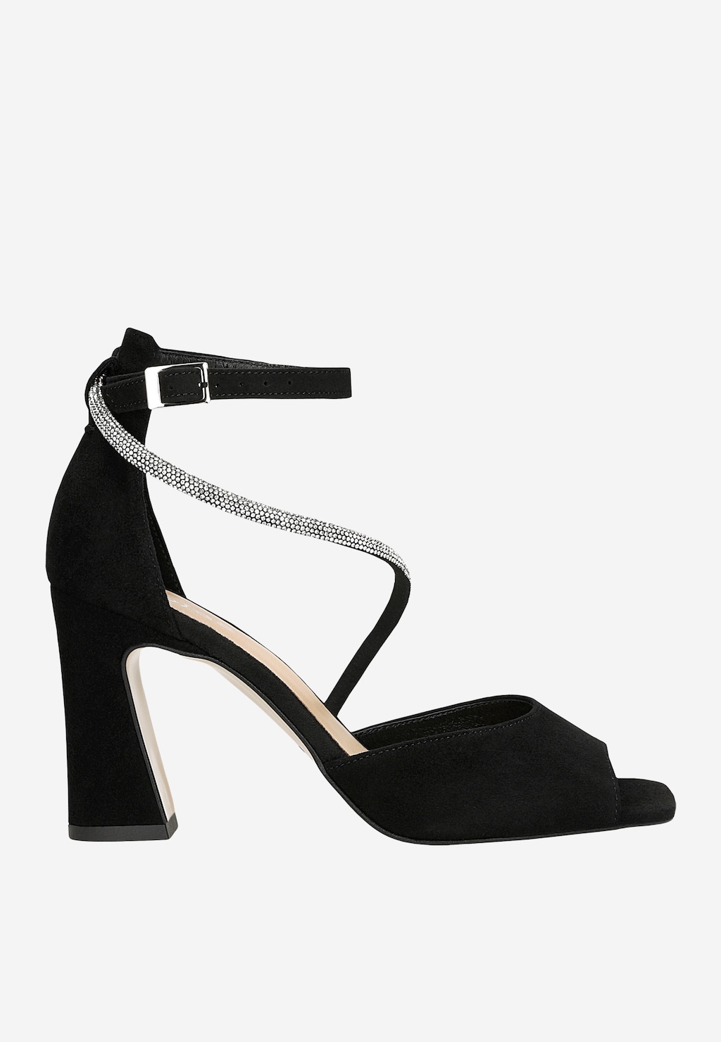 Černé večerní sandály na podpatku s páskem s krystaly 76195-61 Widok 2