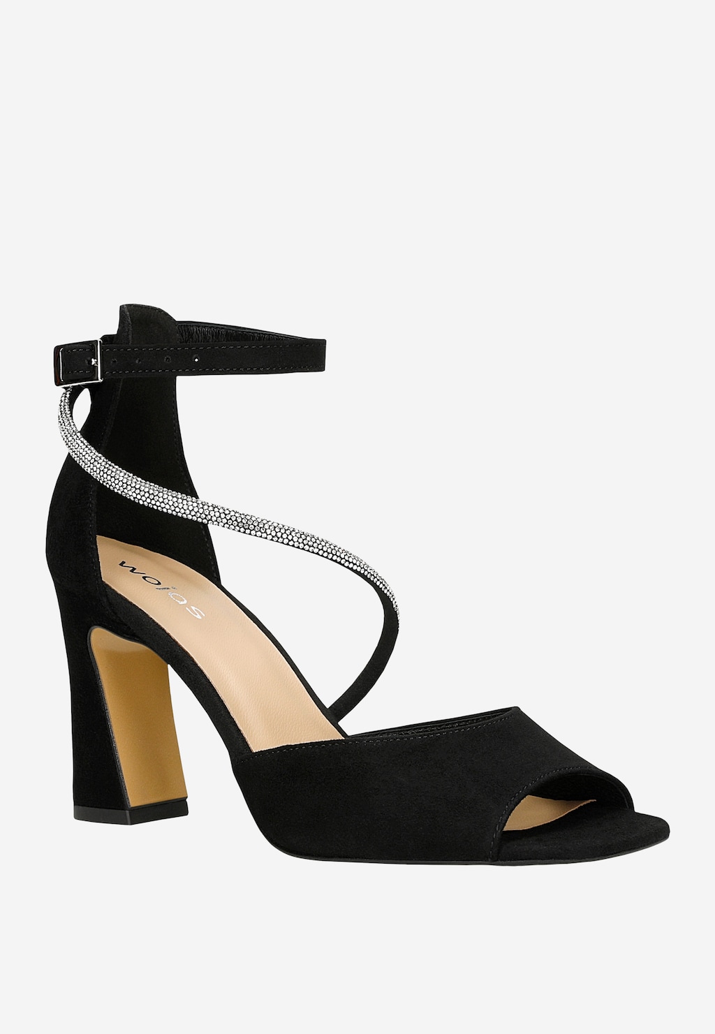 Černé večerní sandály na podpatku s páskem s krystaly 76195-61 Widok 3