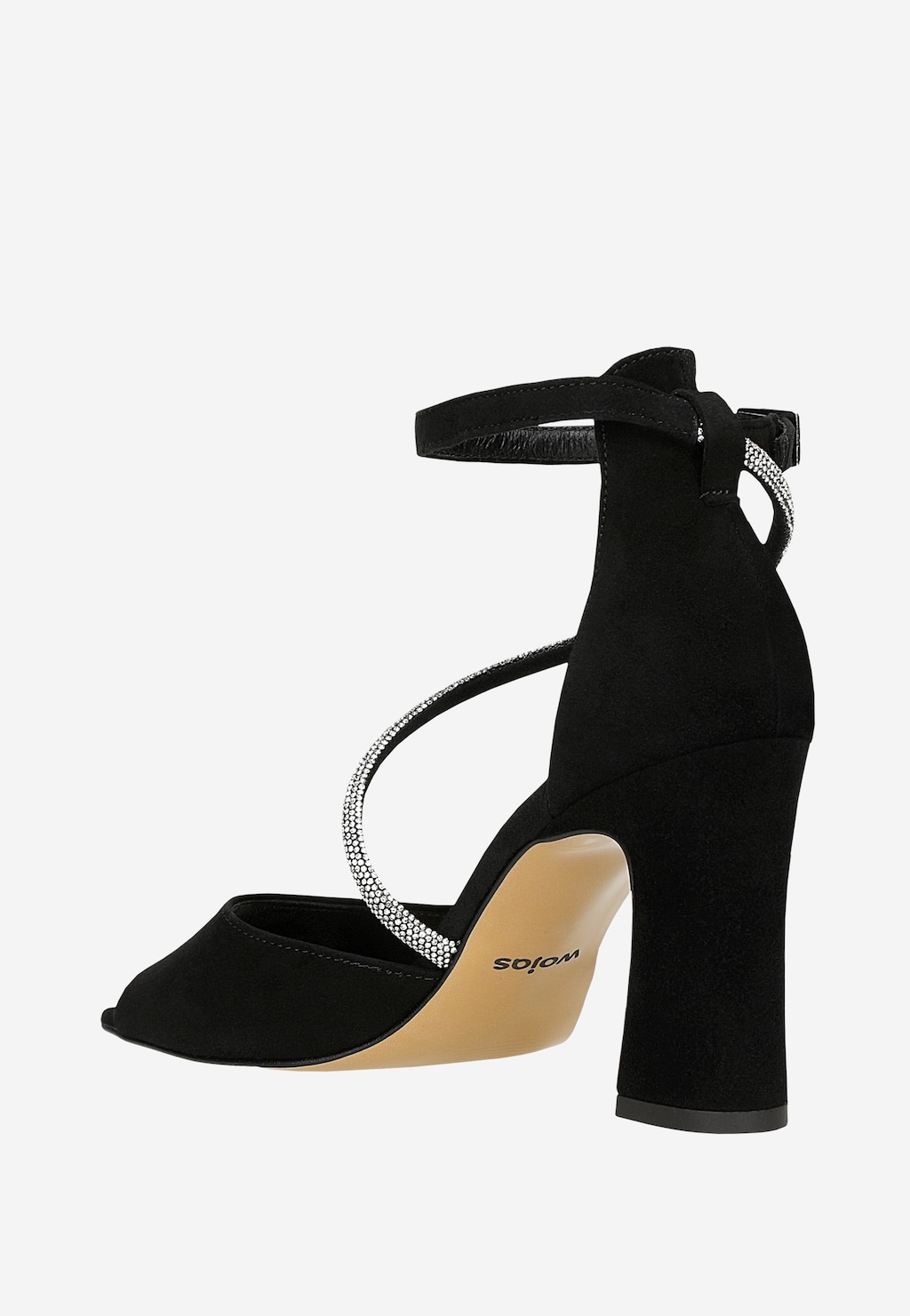 Černé večerní sandály na podpatku s páskem s krystaly 76195-61 Widok 4