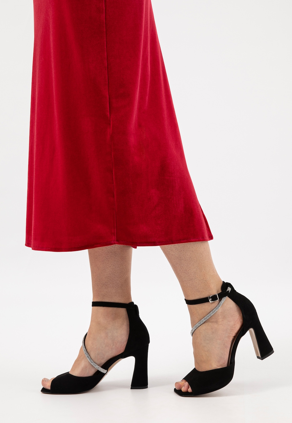 Černé večerní sandály na podpatku s páskem s krystaly 76195-61 Widok 7