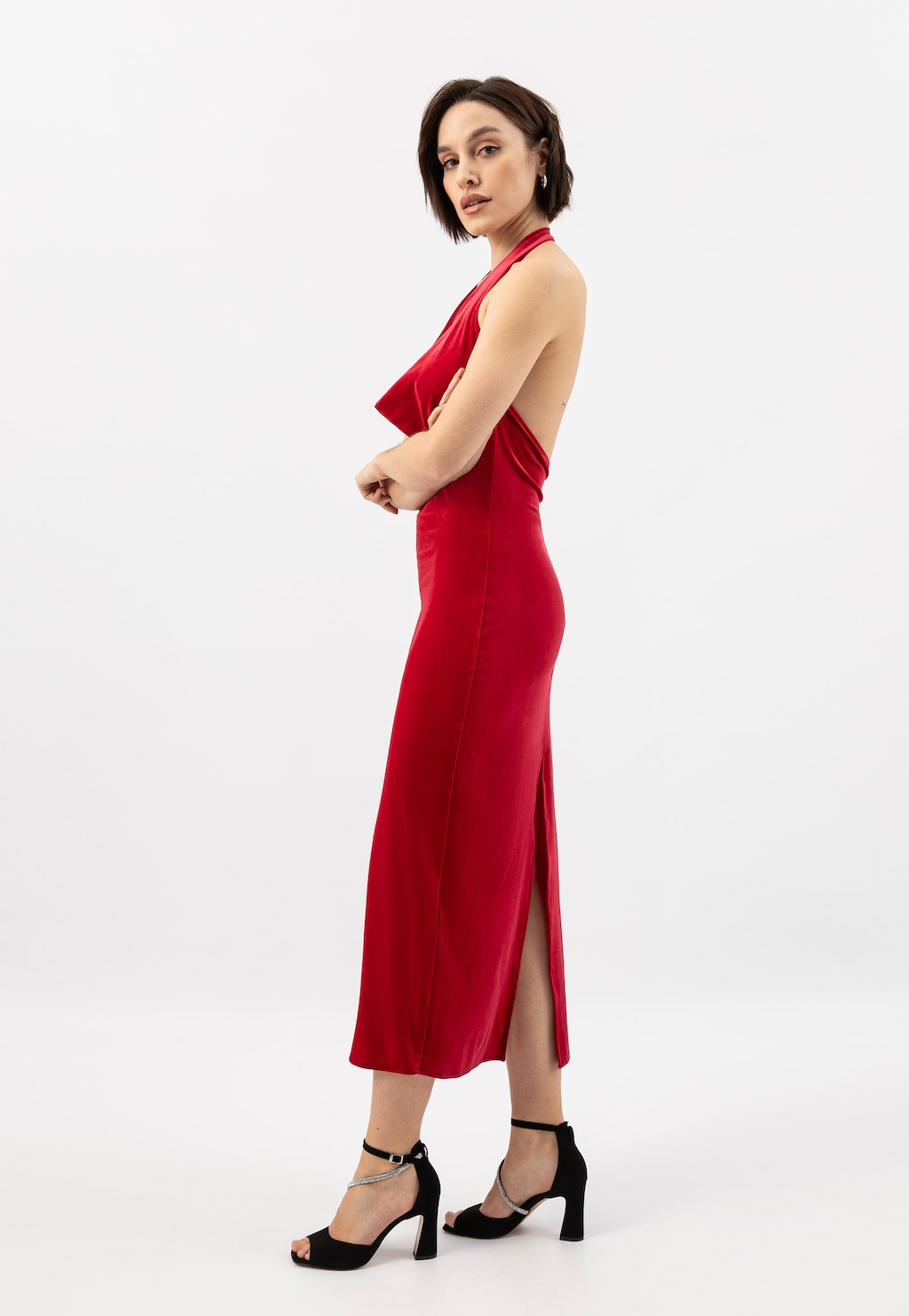 Černé večerní sandály na podpatku s páskem s krystaly 76195-61 Widok 1