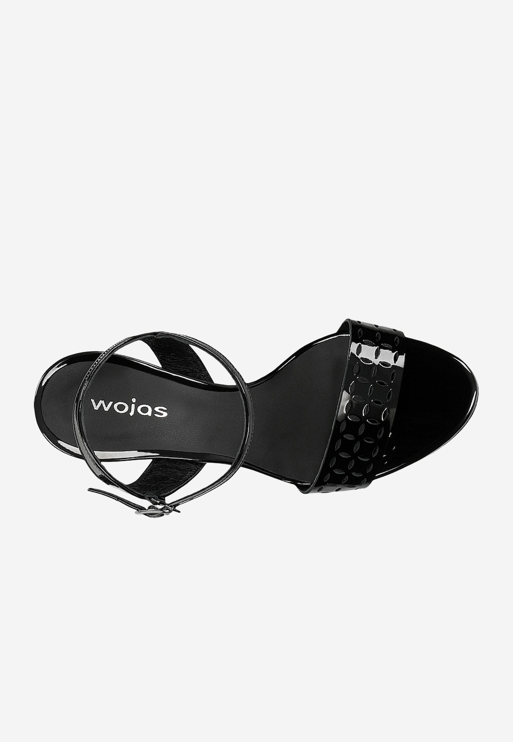 Černé lakované sandály na jehlovém podpatku s prolamovaným páskem 76193-31 Widok 5