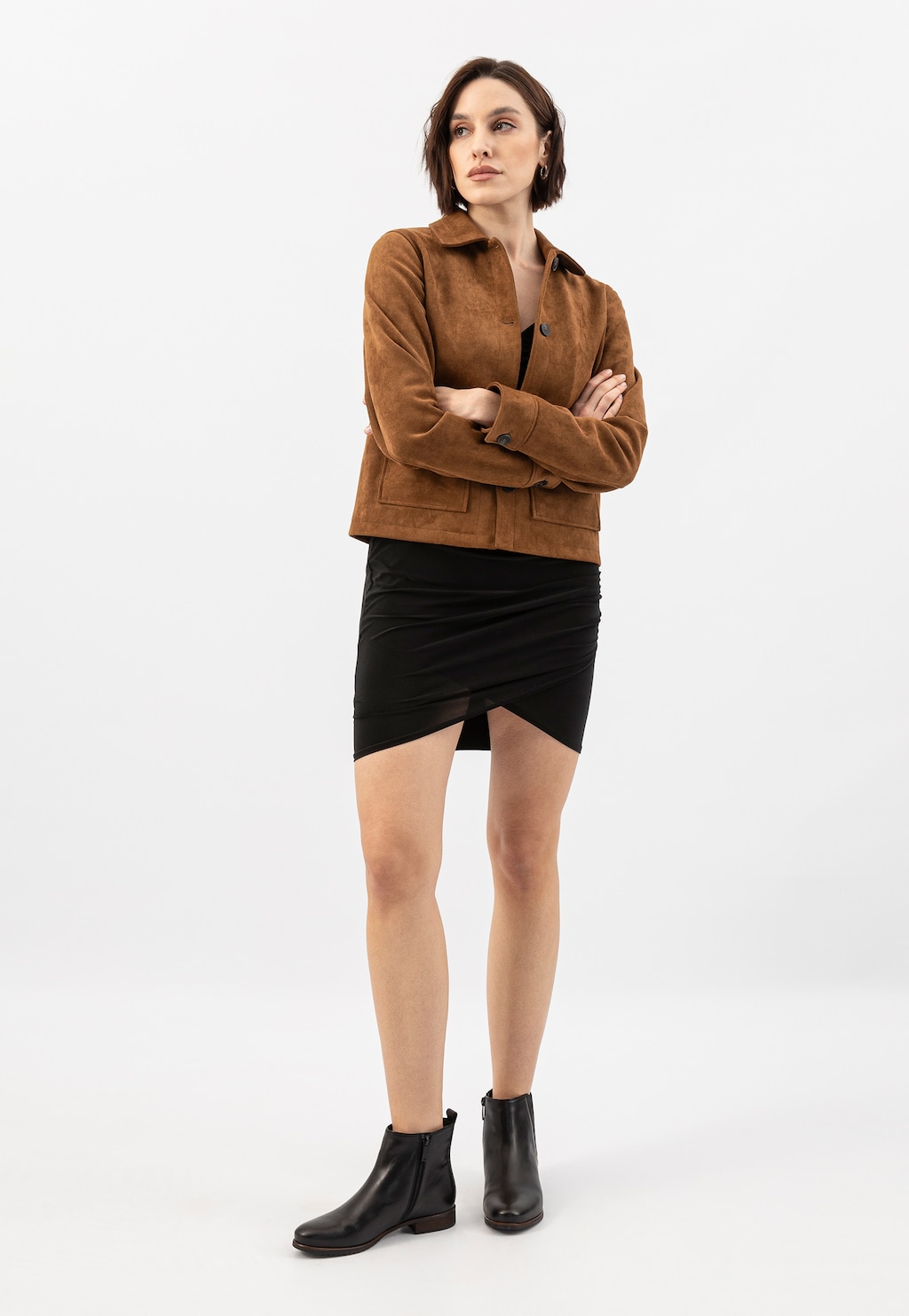 Černé kožené kotníkové boty s elastickou gumou 55287-51 Widok 1