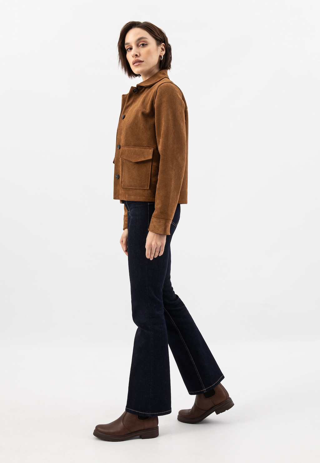 Hnědé zateplené dámské chelsea boty z hladké kůže 55089-52 Widok 1