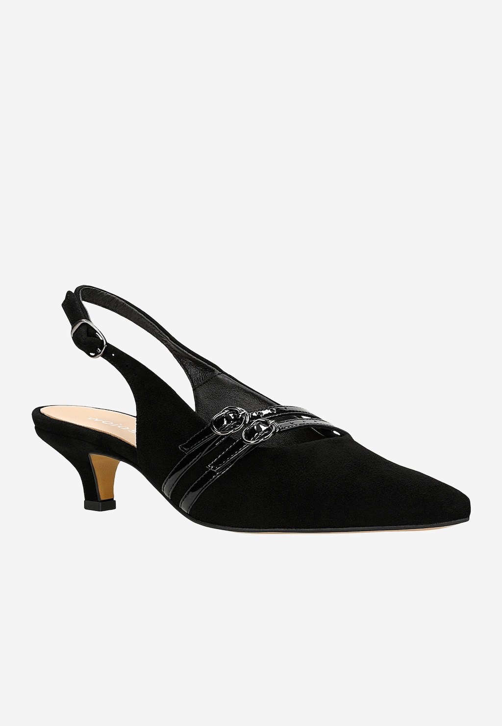 Čierne semišové lodičky s lakovanými ozdobnými remienkami 35160-71 Widok 3