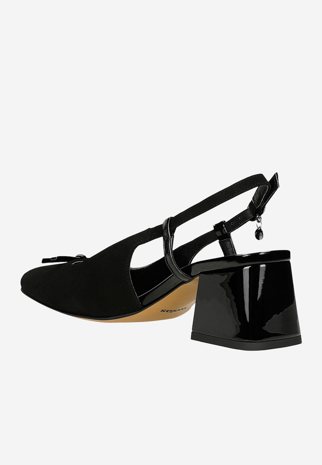 Čierne semišové lodičky s otvorenou pätou a ozdobnou mašľou 35158-71 Widok 4