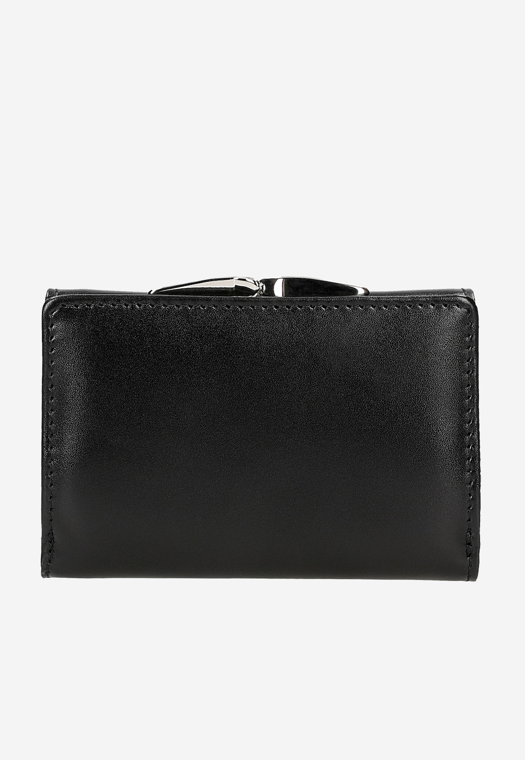 Czarny skórzany portfel damski Wojas model 6938-51 z technologią RFID, widok z przodu ukazujący eleganckie wykończenie i metalowe zapięcie na górze.