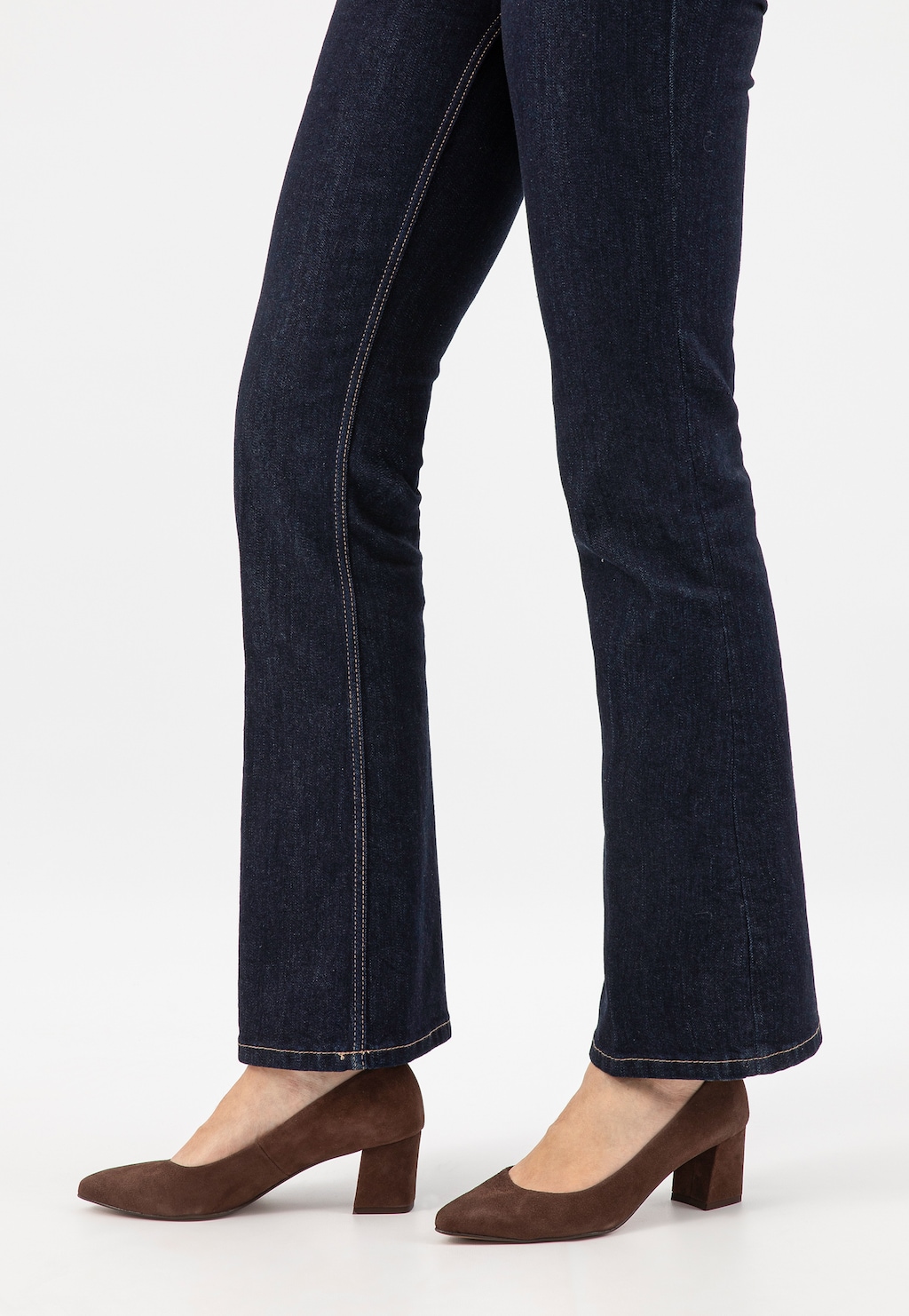 Hnědé semišové lodičky na širokém podpatku 9296-62 Widok 7