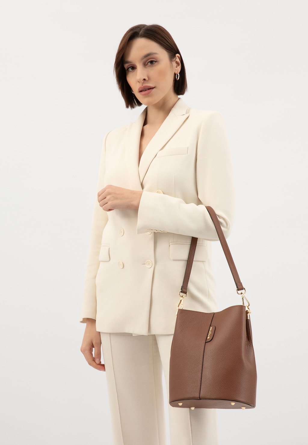 Hnedá kožená kabelka kufrík s odnímateľným popruhom 80434-53 Widok 1