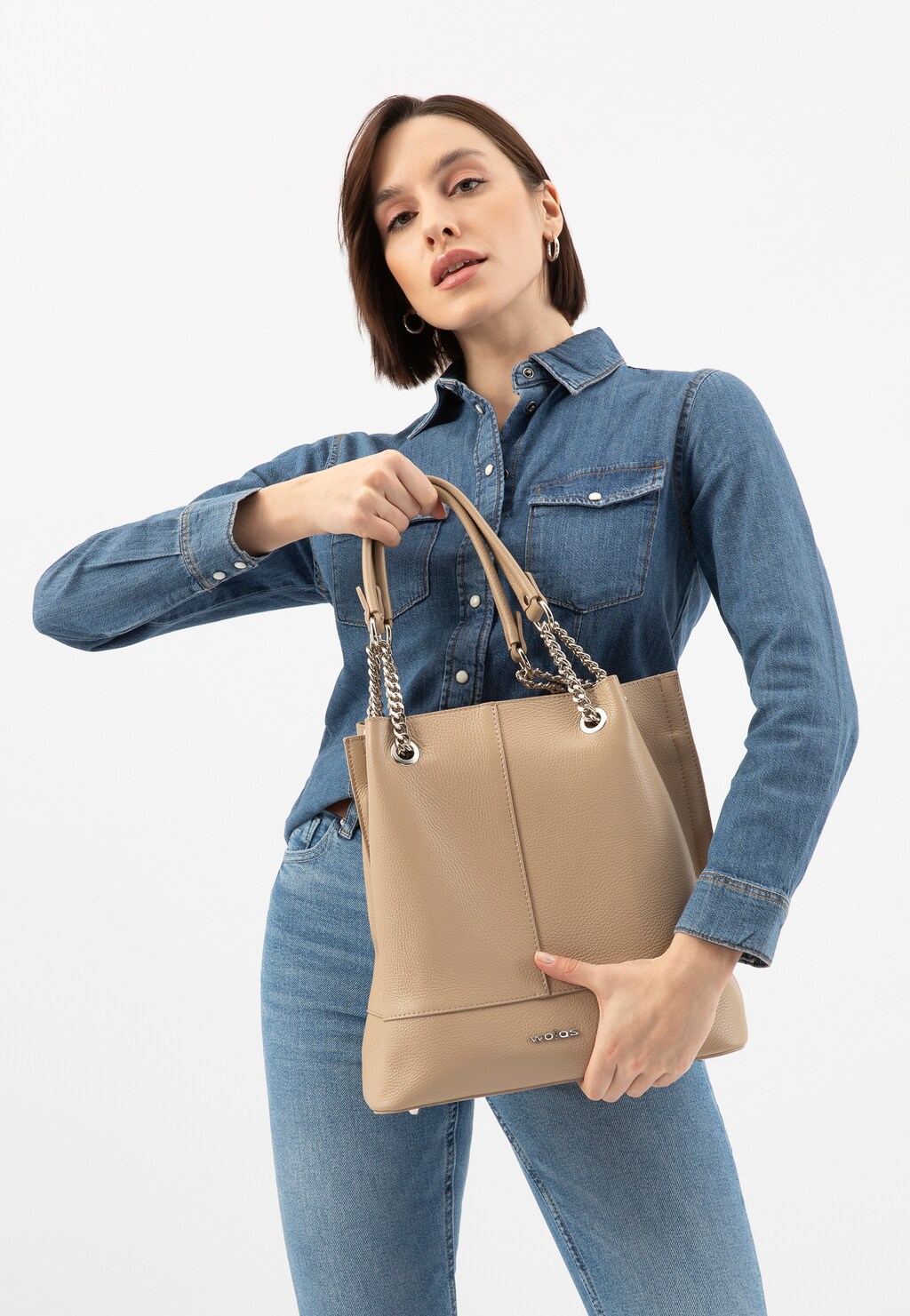 Veľká béžová dámska kabelka z lícovej kože 80105-54 Widok 9