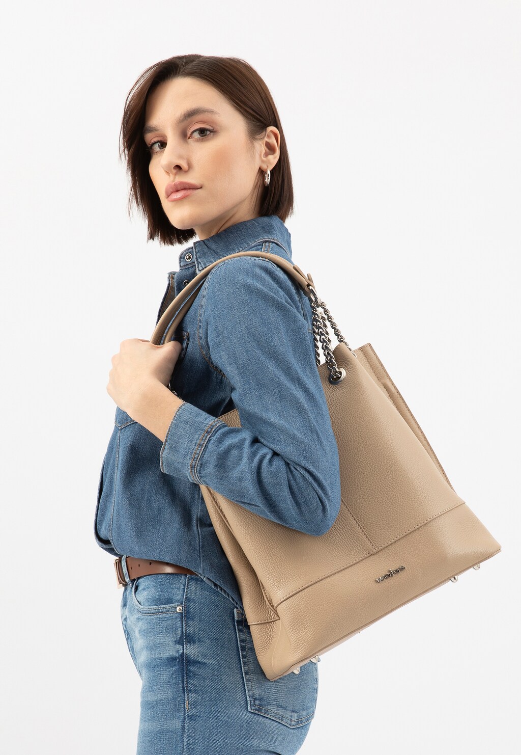 Veľká béžová dámska kabelka z lícovej kože 80105-54 Widok 1