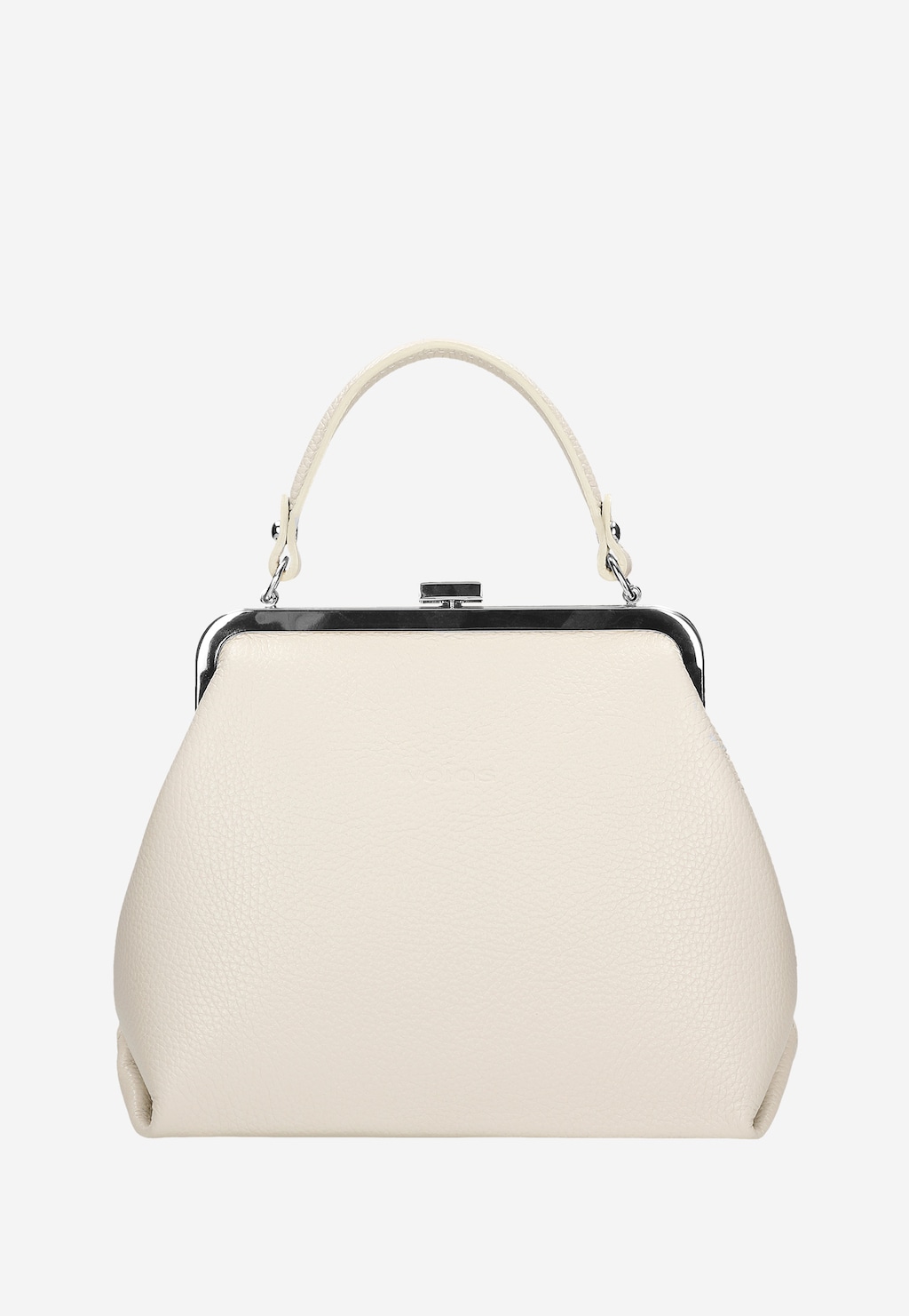 Beżowa skórzana torebka Wojas frame bag model 80257-74 z metalowym zapięciem i uchwytem. Elegancki kuferek o klasycznym kształcie z wyraźną fakturą skóry.