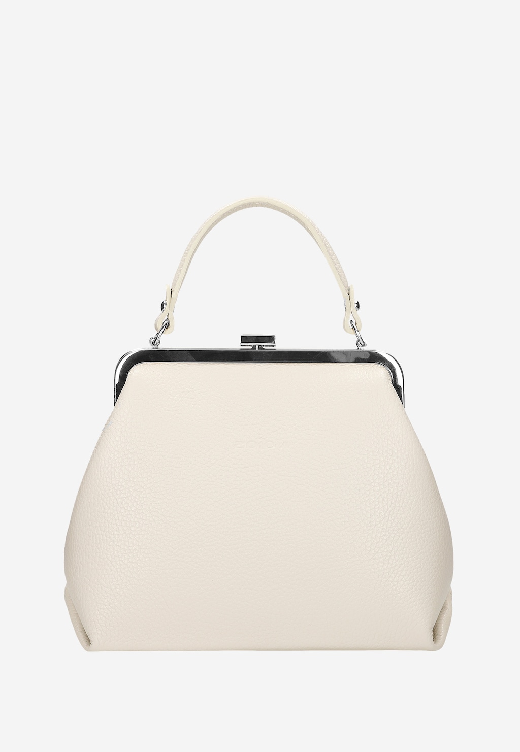 Beżowa skórzana torebka Wojas frame bag 80257-74 z metalowym zapięciem na górze i pojedynczym uchwytem, elegancki model w stylu retro.