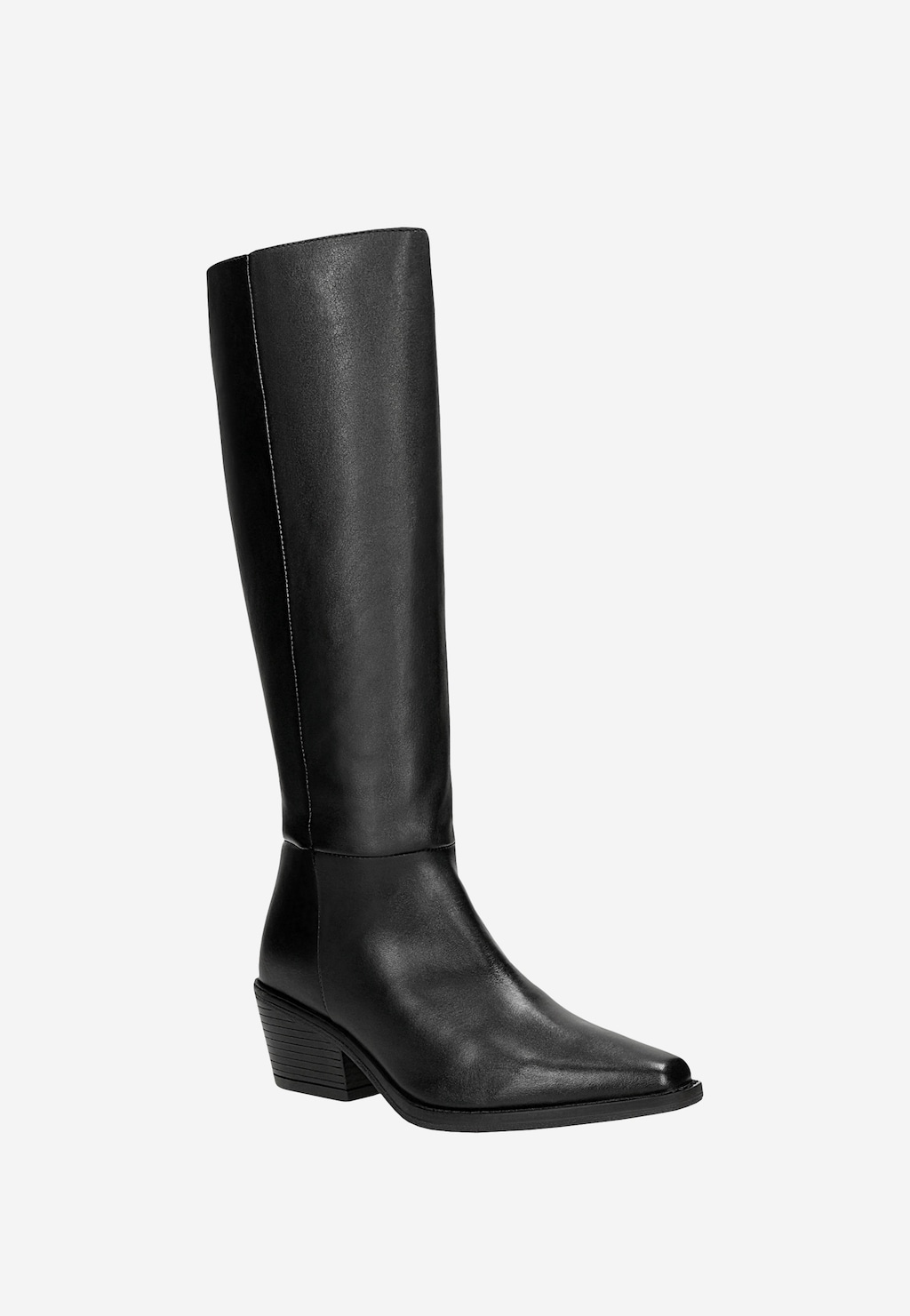 Černé kožené kozačky dámské na širokém podpatku 71069-51 Widok 3