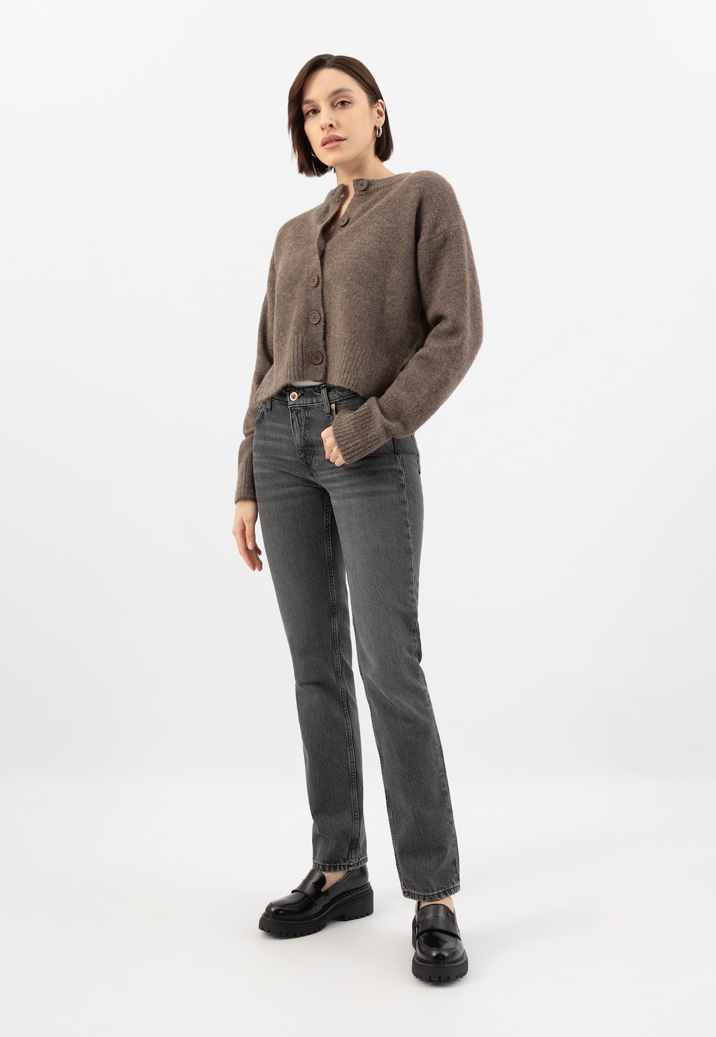 Černé kožené mokasíny dámské na zvýšené podešvi 46192-31 Widok 1