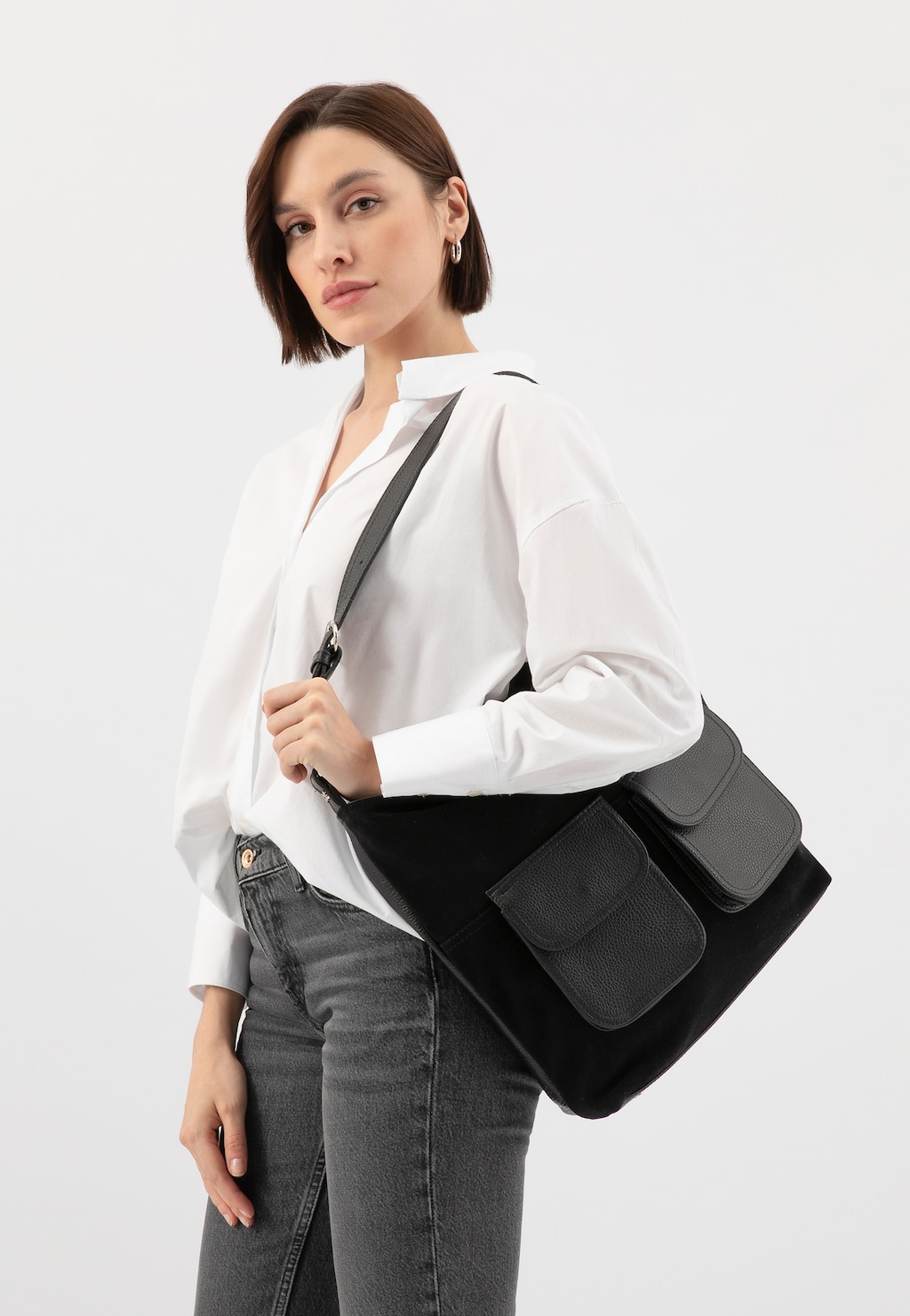 Černá kabelka z kombinované kůže 9819-71 Widok 1