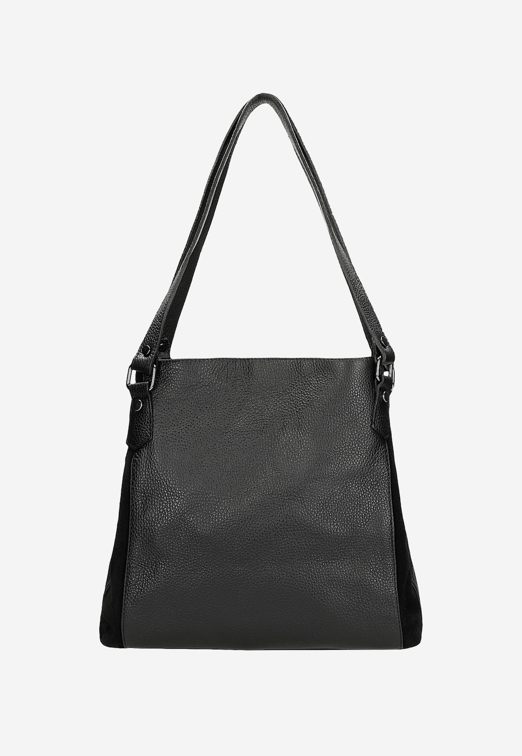 Duża czarna torebka damska Wojas model 9859-71 wykonana ze skóry naturalnej z wyraźnym ziarnem, z długim paskiem na ramię i metalowymi okuciami.