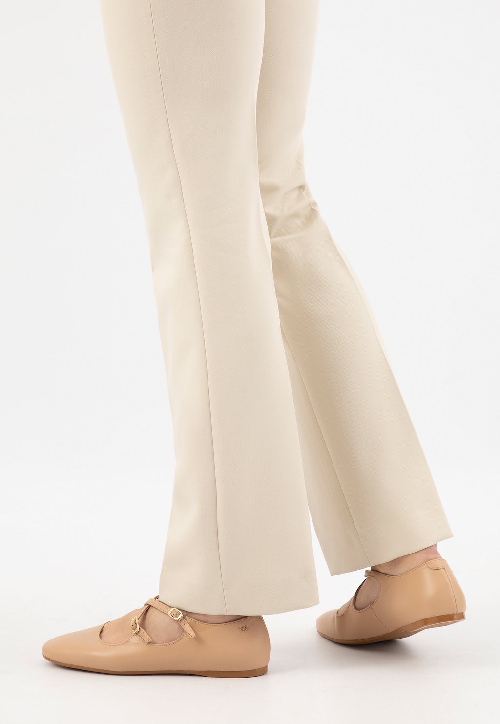 Béžové kožené balerínky s křížícími se pásky 44059-54 Widok 7