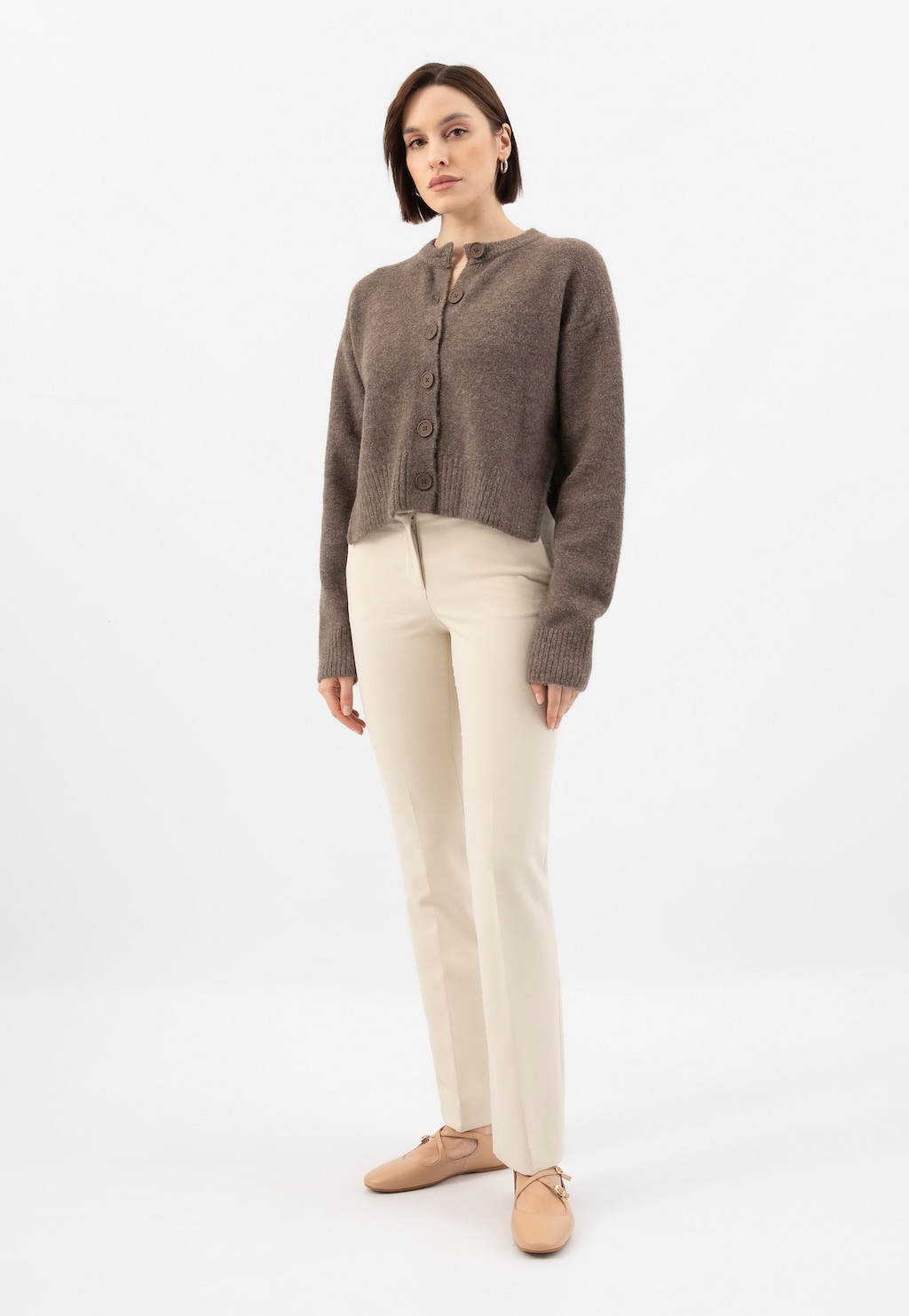 Béžové kožené balerínky s křížícími se pásky 44059-54 Widok 9