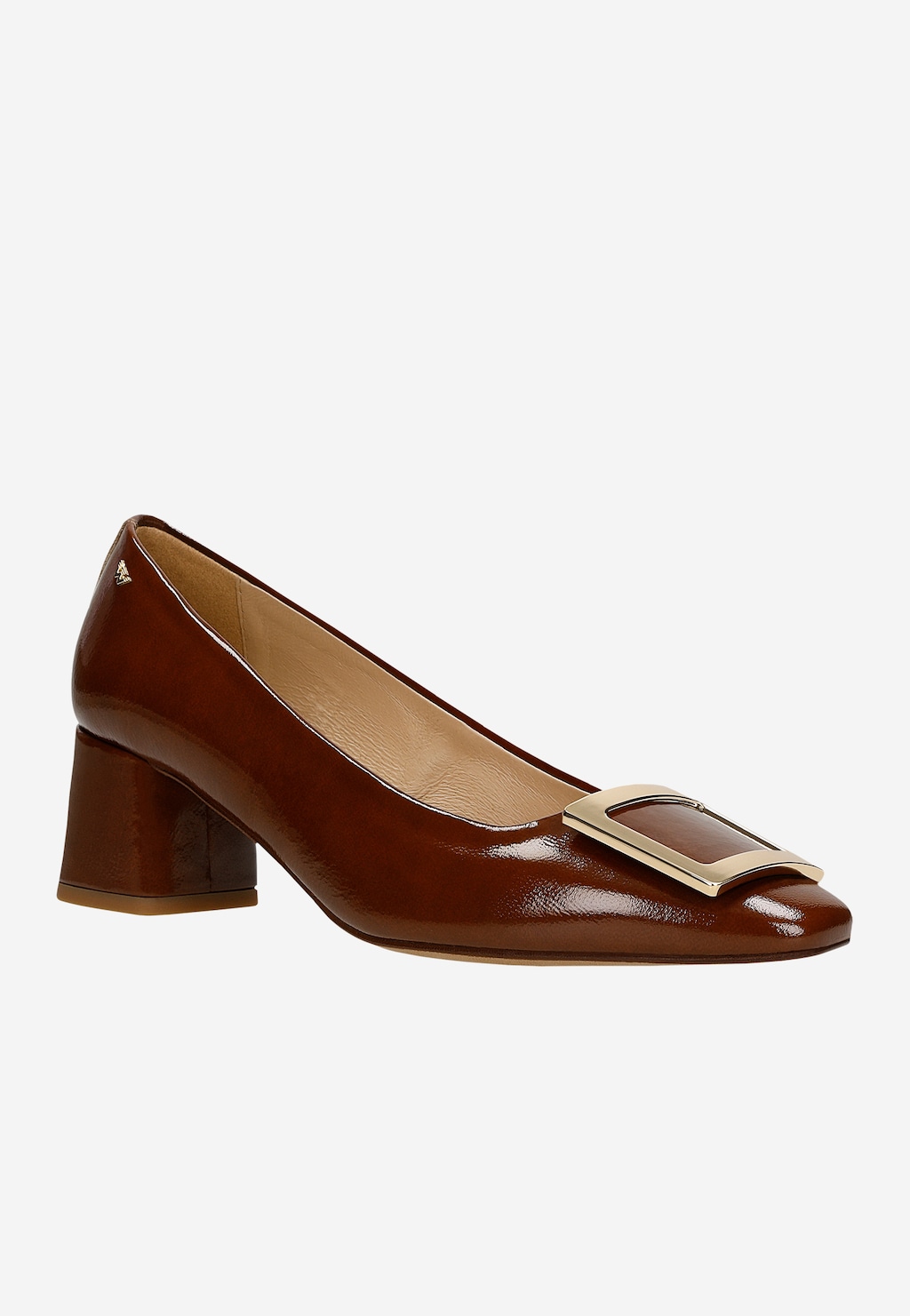 Hnedé lodičky s kovovou zlatou ozdobou 35141-32 Widok 3