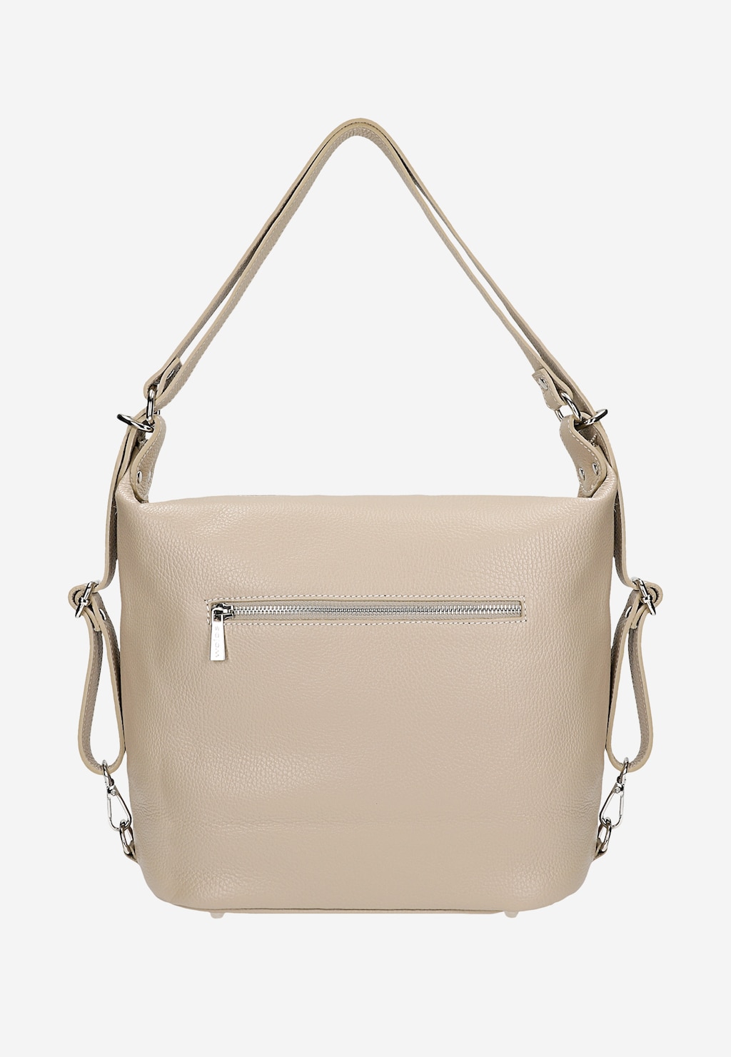 Beżowa torebka plecak 2w1 Wojas model 80127-54 wykonana z miękkiej skóry licowej, widoczna z tyłu z zamkiem błyskawicznym i regulowanymi paskami do noszenia.