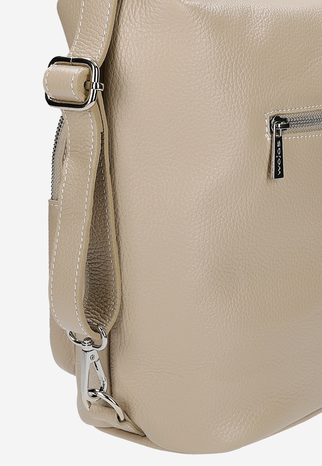 Beżowa torebka plecak 2w1 Wojas model 80127-54 ze skóry licowej. Widoczne regulowane paski, metalowe okucia i zamek błyskawiczny z logo marki.